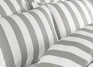 Louisiana Bedding Copripiumini Grigio e Bianco 100% Cotone 200 Filati-Custodia per Cuscino Extra