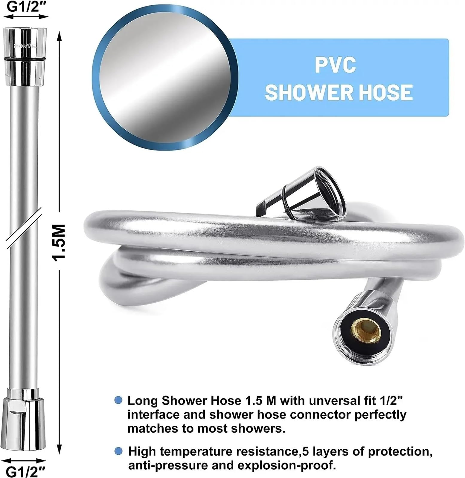 Manguera de ducha flexible de PVC 1,5/2/tubo de ducha plateado de alta presión, accesorios de baño, ideal para el hogar y spa y a prueba de fugas (200 cm)