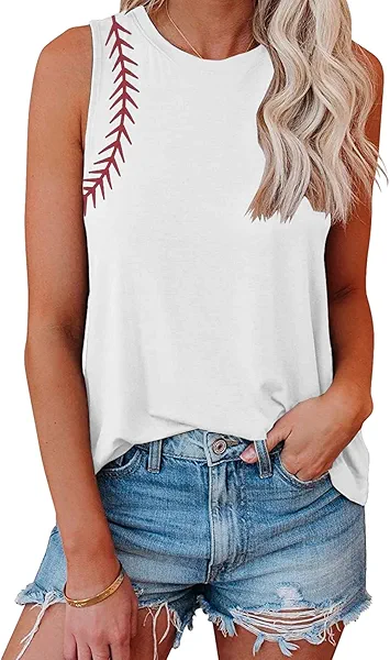 Baseball Tanks Top Women Love Baseball Graphic Shirts Baseball Sleeveless Tops Casual Workout Vest Shirt