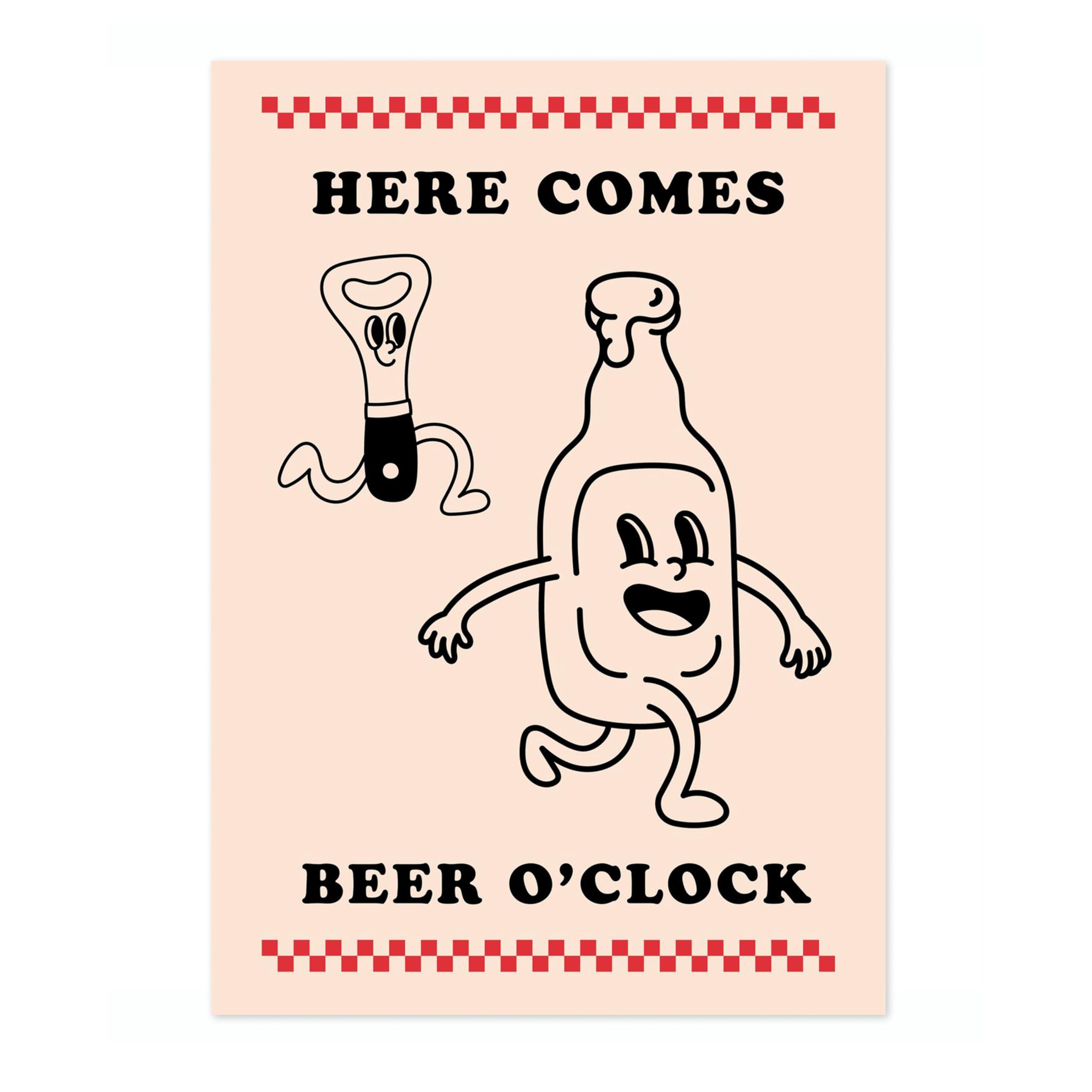 Beer O'Clock Kitchen Wall Art, Modern Food Poster, Cartoon Mascot Prints, Kitchen Typographic Home Decor, A3 (Print Only) - 42x29.7cm — image 1