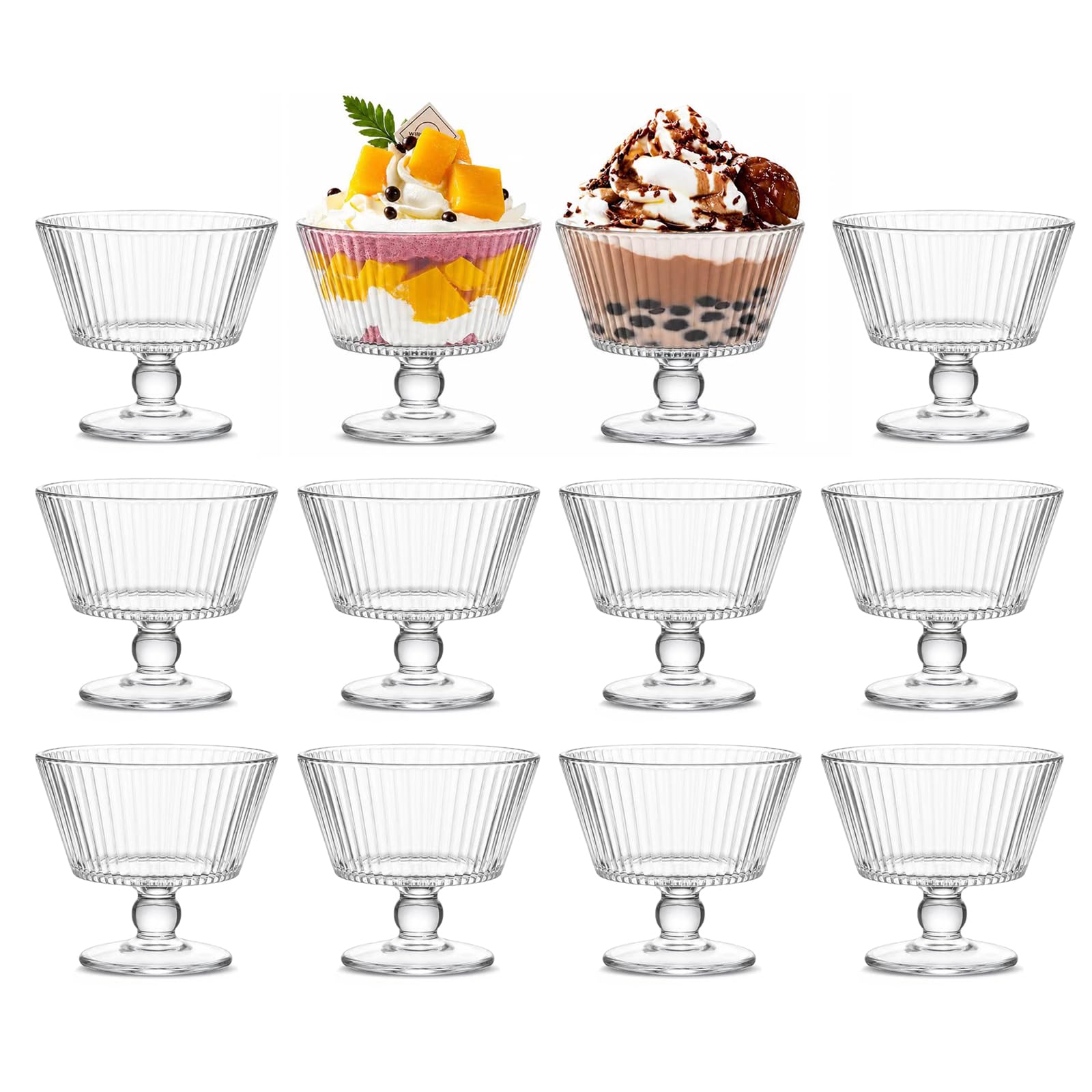 Ciotole da dessert in vetro da 255,1 g, ciotole e tazze da dessert vintage, senza piombo, per gelato, frutta, budino, piccoli snack, yogurt e antipasti (12 pezzi)