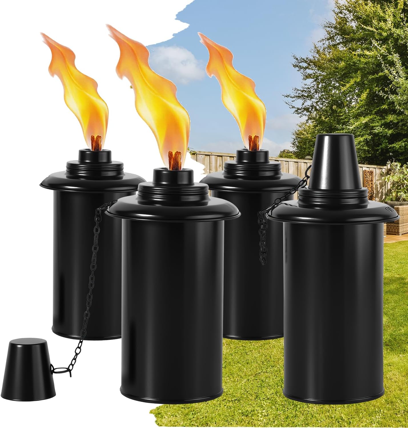 4 Pack Torch Replacement Canisters, 16oz Citronella Torch Canister for Outdoor Torches, Refillable Metal Torch Fuel Canisters, Decorative Torches for Yard, Patio, Deck, Garden Decor, Party