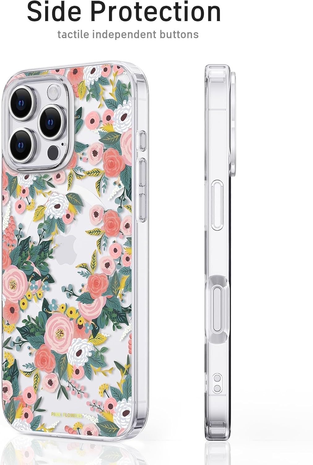 Clear Phone Case for iPhone 16 Pro Compatible with Magsafe, Spring Pink Flowers Design Magnetic Shock Proof Heavy-Duty Protection for Men Boys Women Girls - Image 3