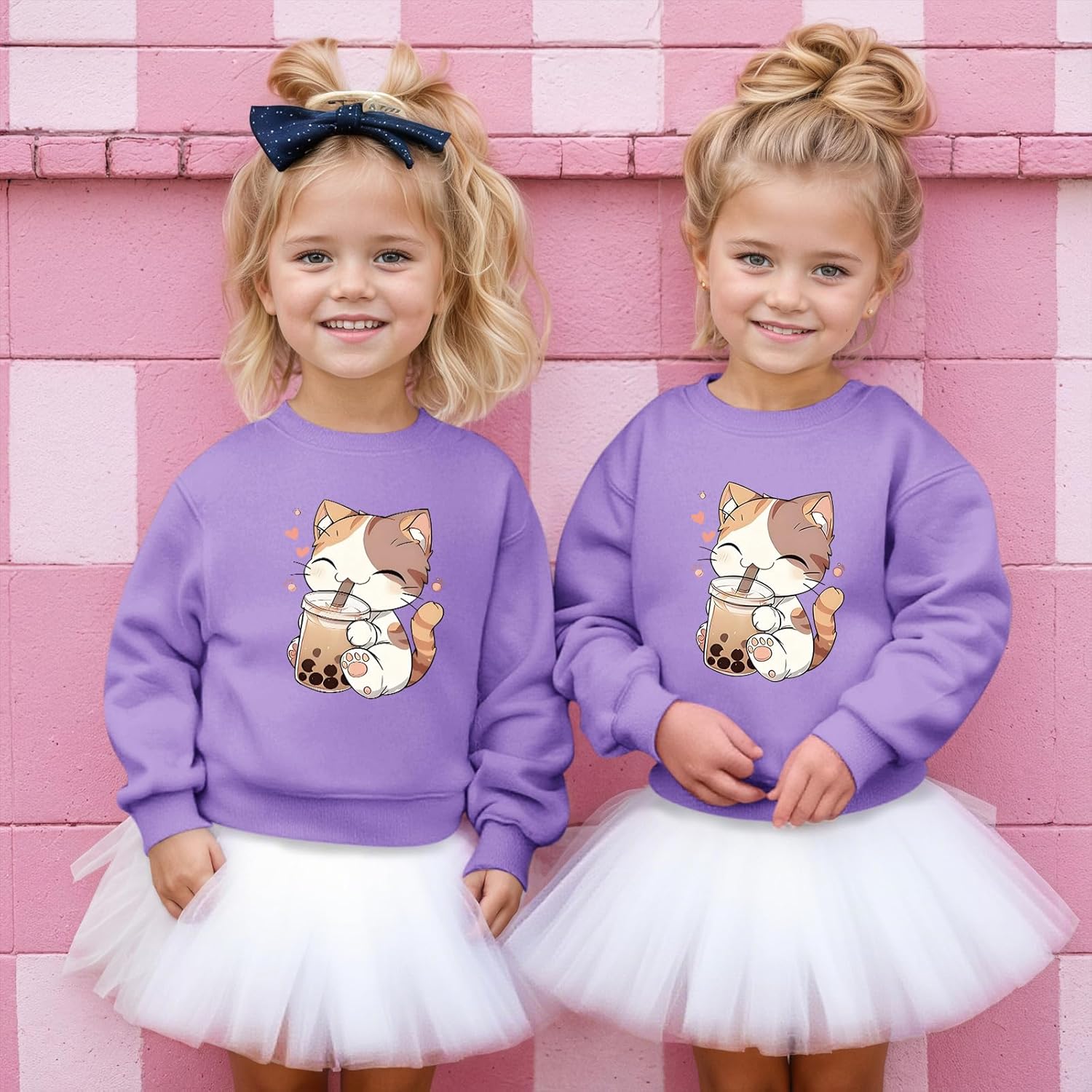 KEEVICI Cute Cat Sweatshirt For Girls Kawaii Graphic Hoodie Kids Cartoon Animal Print Pullover Cotton Long Sleeve Shirts Tops - Image 5