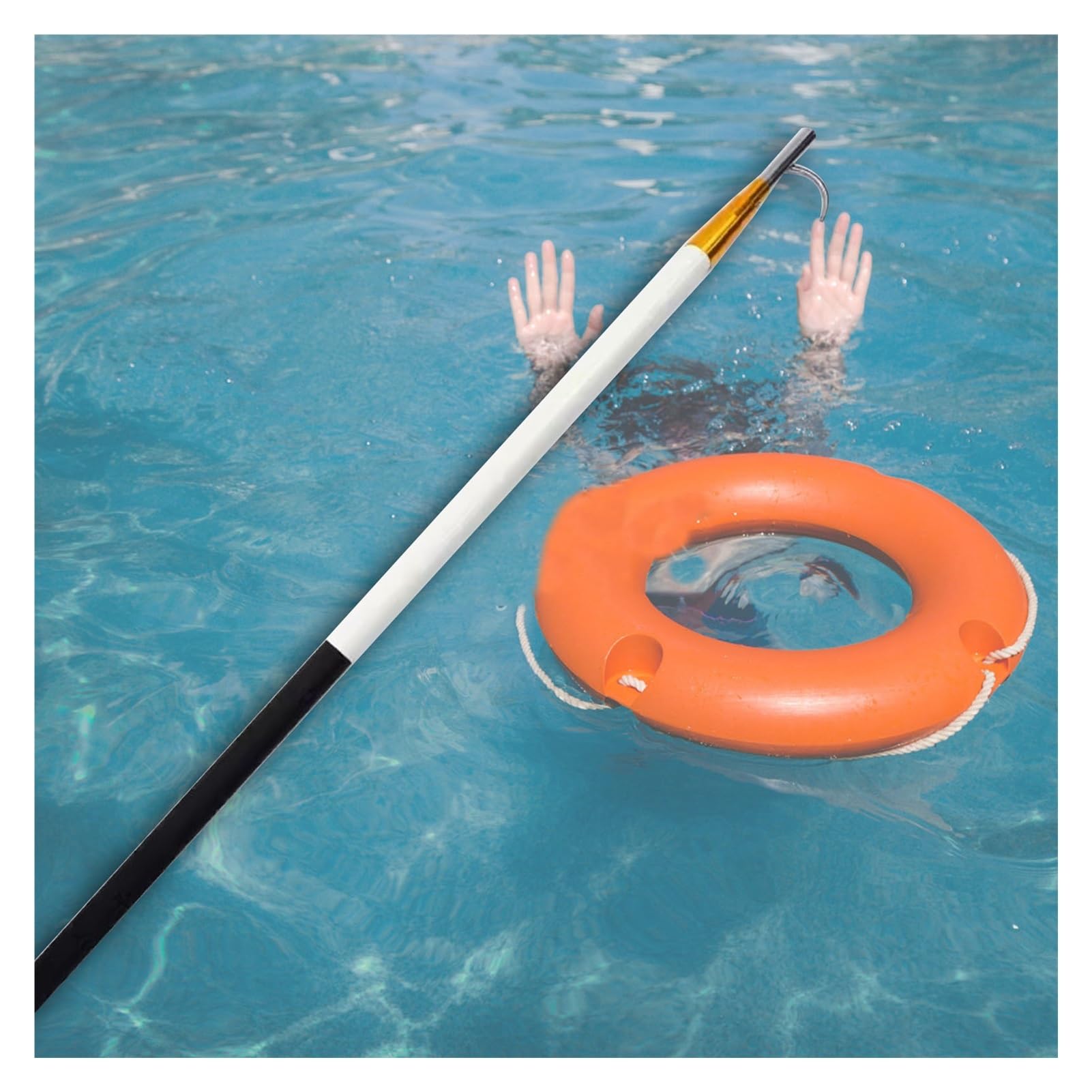 Generisch Professionelle Teleskop-Poolstange – Robuster Aluminium-Sicherheitshaken für Schwimmbäder, Rettungshaken und Rettungsausrüstung für Yachten – 4 m verstellbare Länge (Schwarz-Weiß)