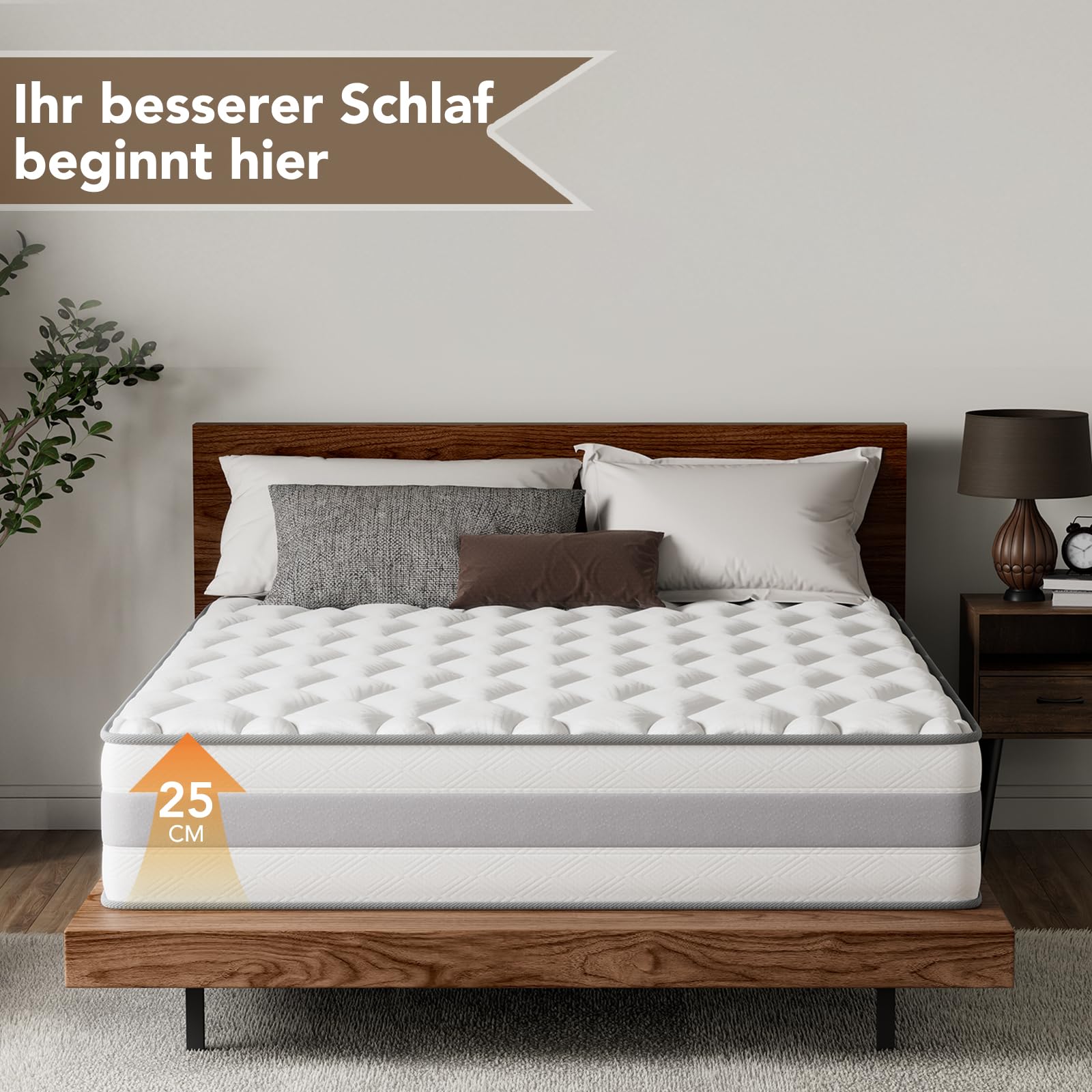 Matratze 180x200 cm 25cm Höhe 7-Zonen Taschenfederkernmatratze Orthopädische Federkernmatratze mit Memory-Schaum Schicht, Härtegrad H3 H4, Öko-Tex & CertiPUR-US Zertifiziert