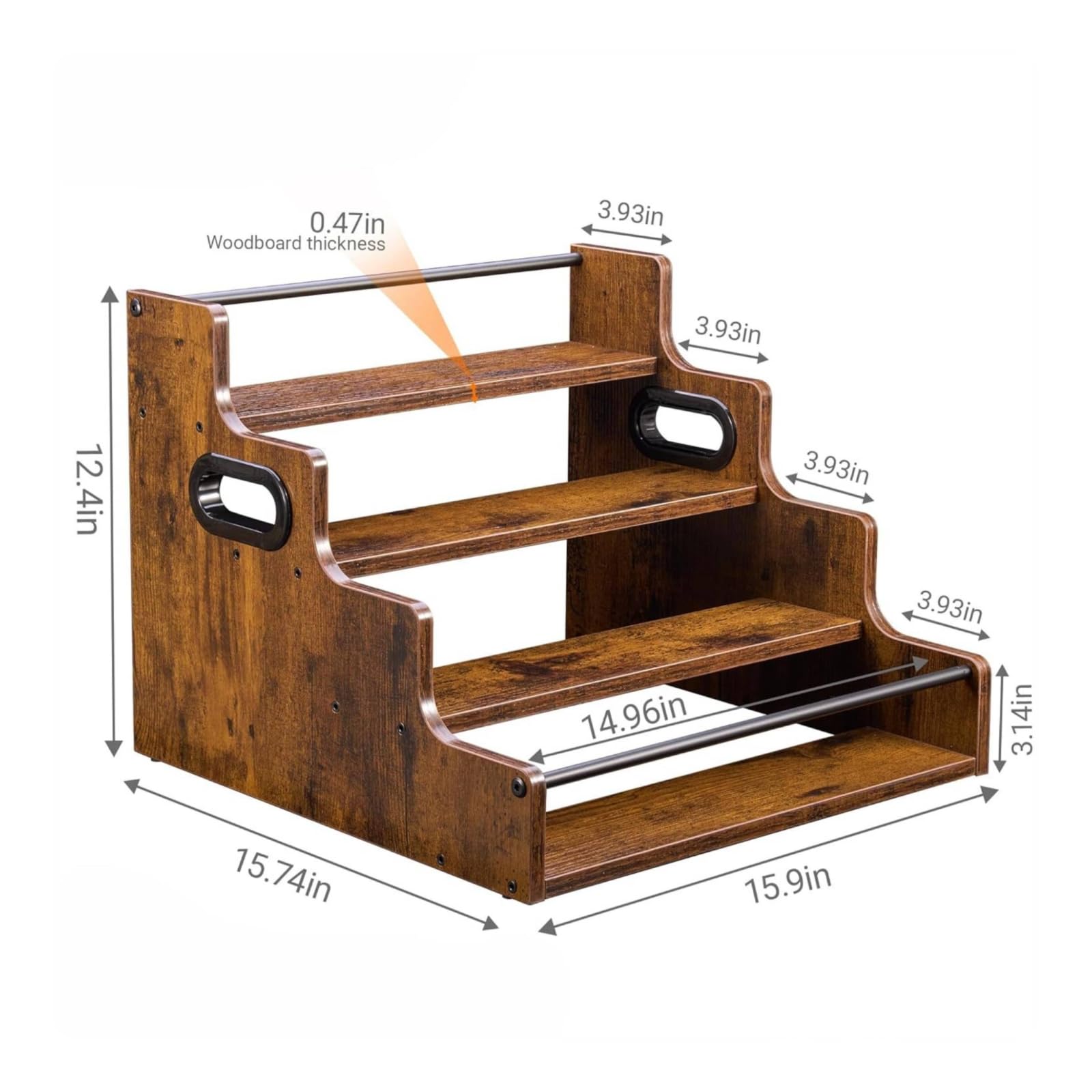 Mensola Espositiva Bottiglie in Legno Metallo Scaffale Gradonato Porta Bottiglie Banco Organizzatore Contatore Finitura Rustica E Corrimano Anteriore Adatta a Cucina da Pranzo