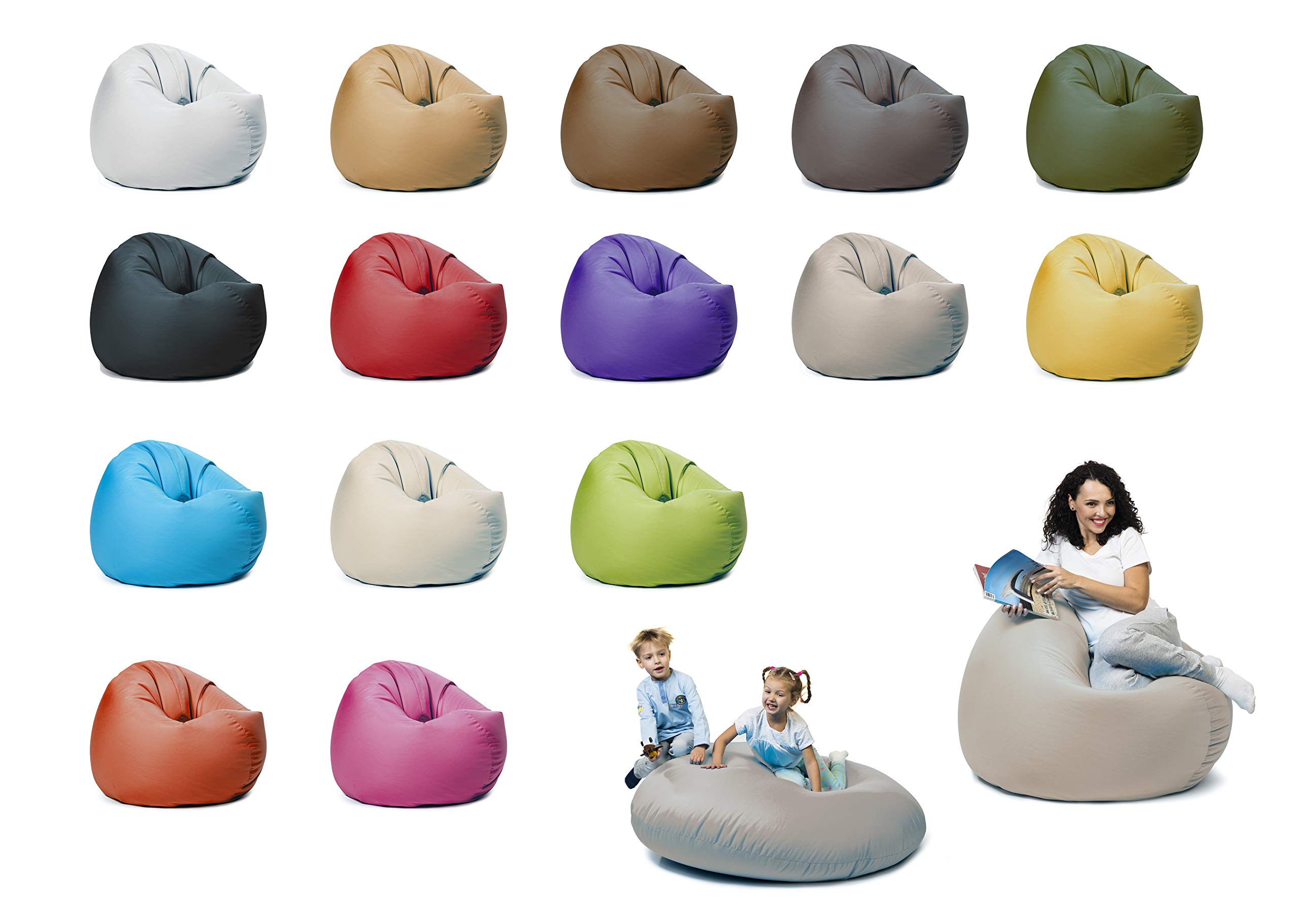 sunnypillow Worek do siedzenia XXXL z wypełnieniem ze styropianu, średnica 145 cm, funkcja 2 w 1, do siedzenia i leżenia, na zewnątrz i wewnątrz, dla dzieci i dorosłych, wiele kolorów i rozmiarów do wyboru, szary