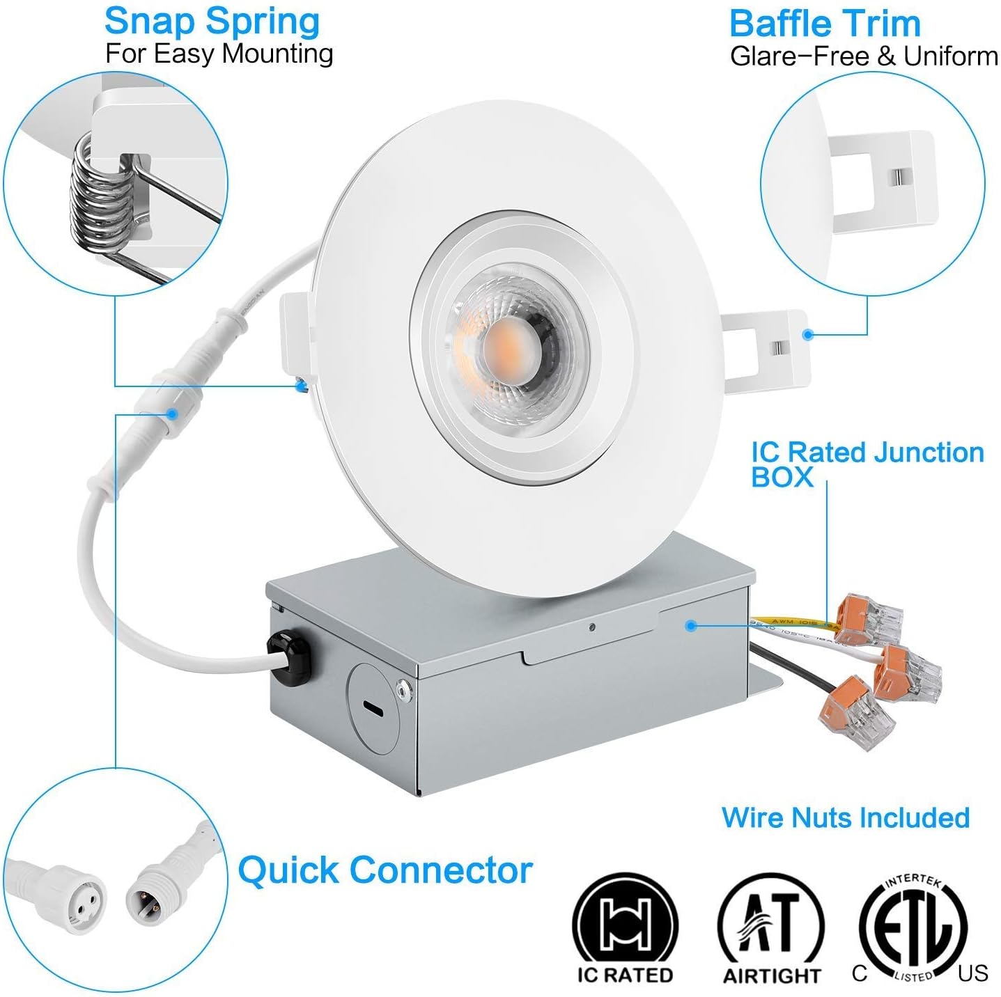 ❤ Crаzу Dеаlѕ (4 Pack)4 inch led Gimbal Eyeball Downlight-Directional Adjustable, 12W=(100W) Dimmable LED Retrofit Recessed Lighting Fixture with Junction Box,1100lm,3000K,4000K,5000K Color Selectable,120V, ETL ES