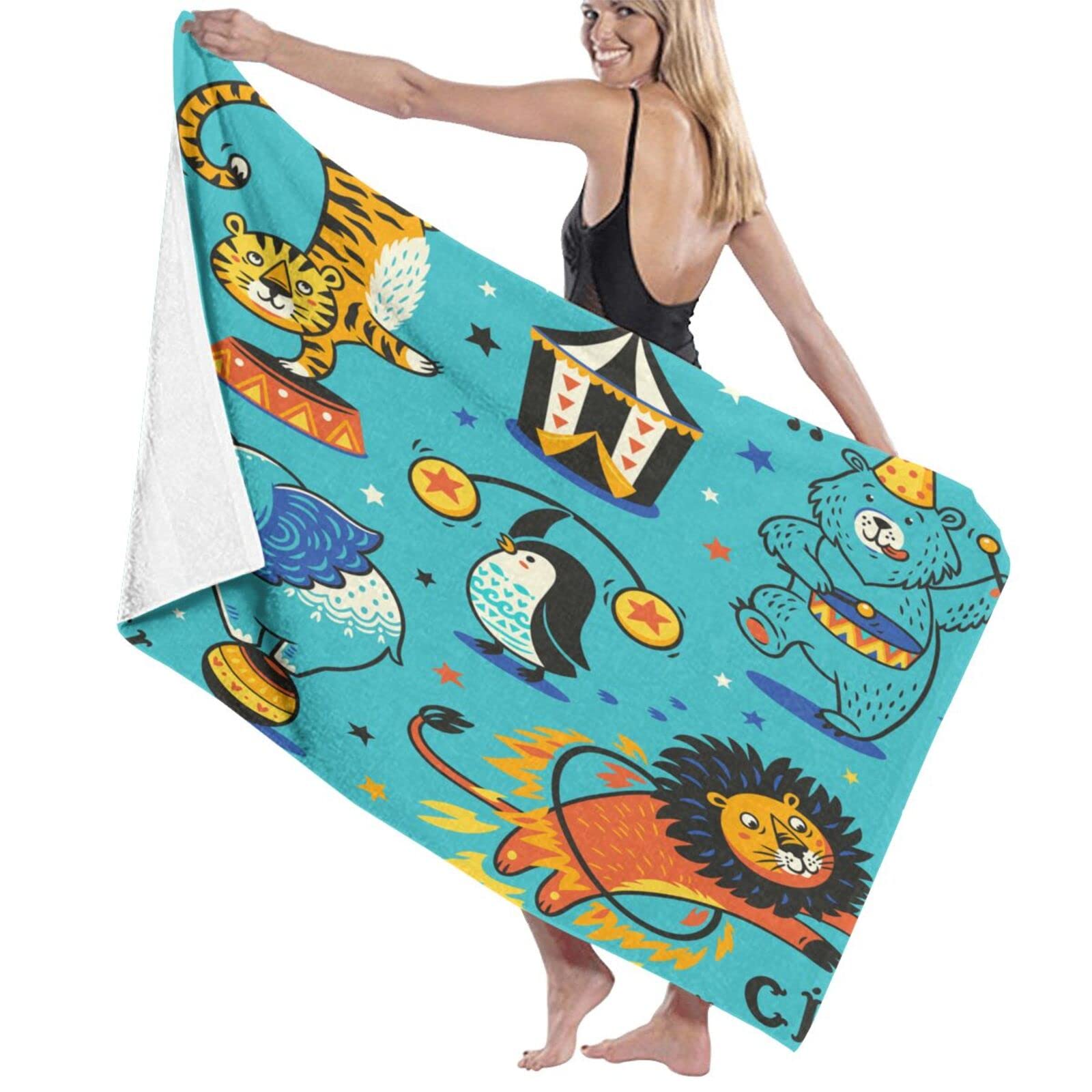 Serviette de bain 80 x 130 cm motif cirque pour enfant en drap de plage doux