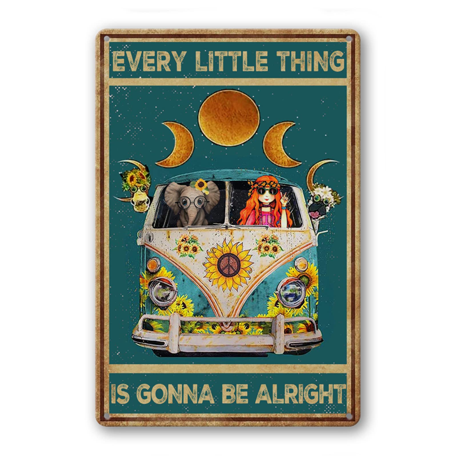 Cartello Metallo Retrò Hippie – Every Little Thing Is Gonna Be Alright – 20x30 Cm