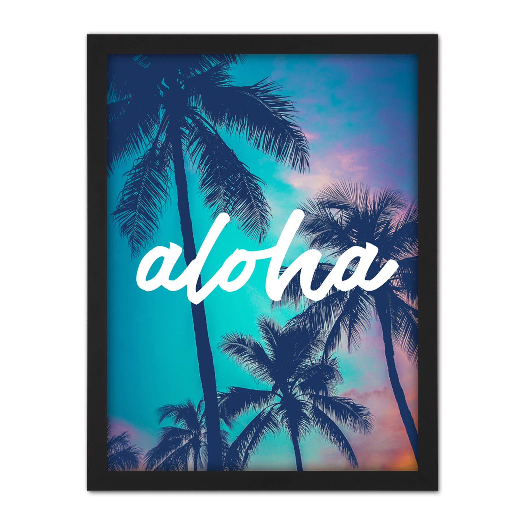 Wee Blue Coo Aloha Hawaiian Sunset Artwork Framed Wall Art Print 18X24 Inch