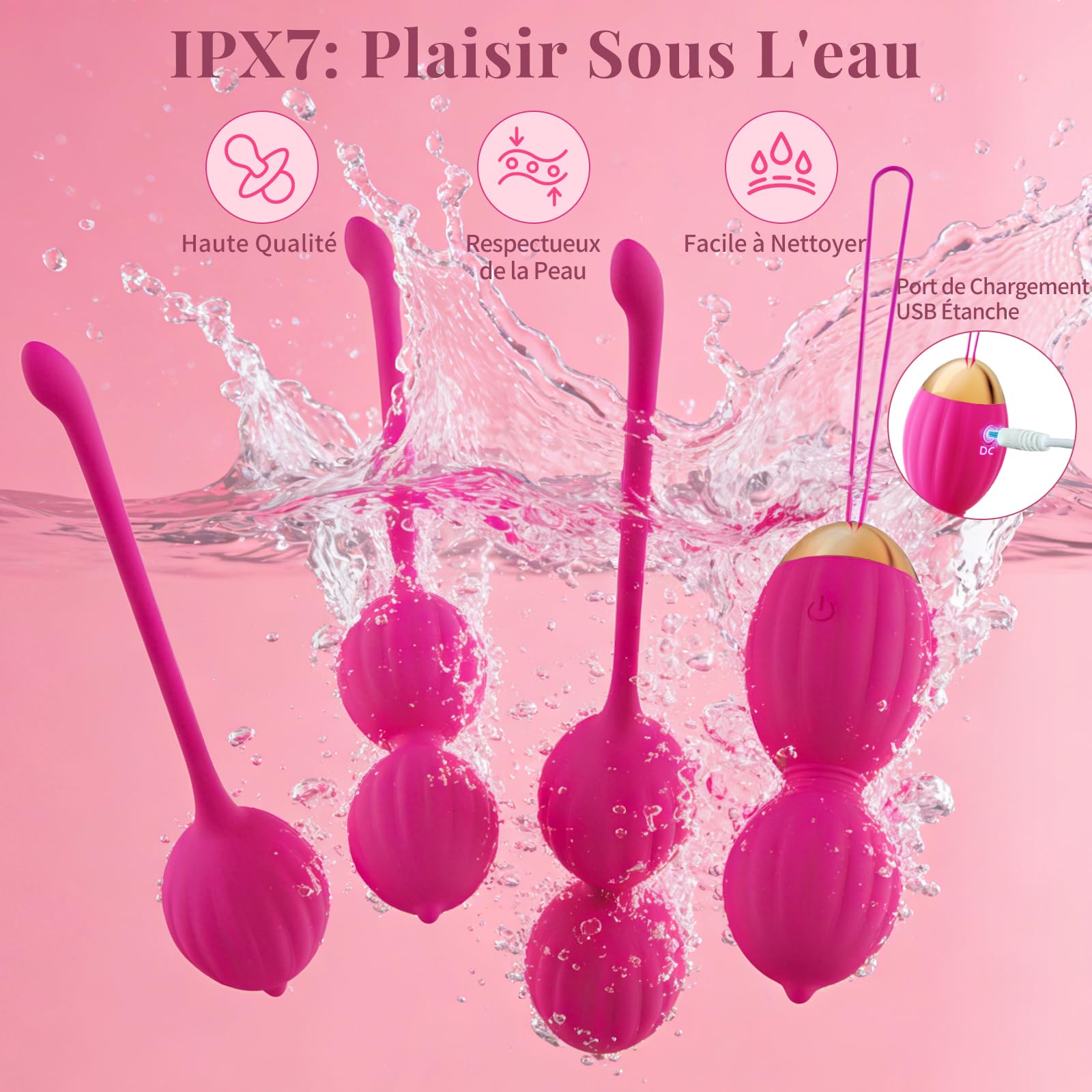 FIDECH Love Balls Entraîneur du Plancher Pelvien pour Femme, Boules Kegel en Silicone avec Télécommande, Entraîneur du Plancher Pelvien pour Femme avec 12 Modes de Vibration, Oeuf Vibrant, Rouge