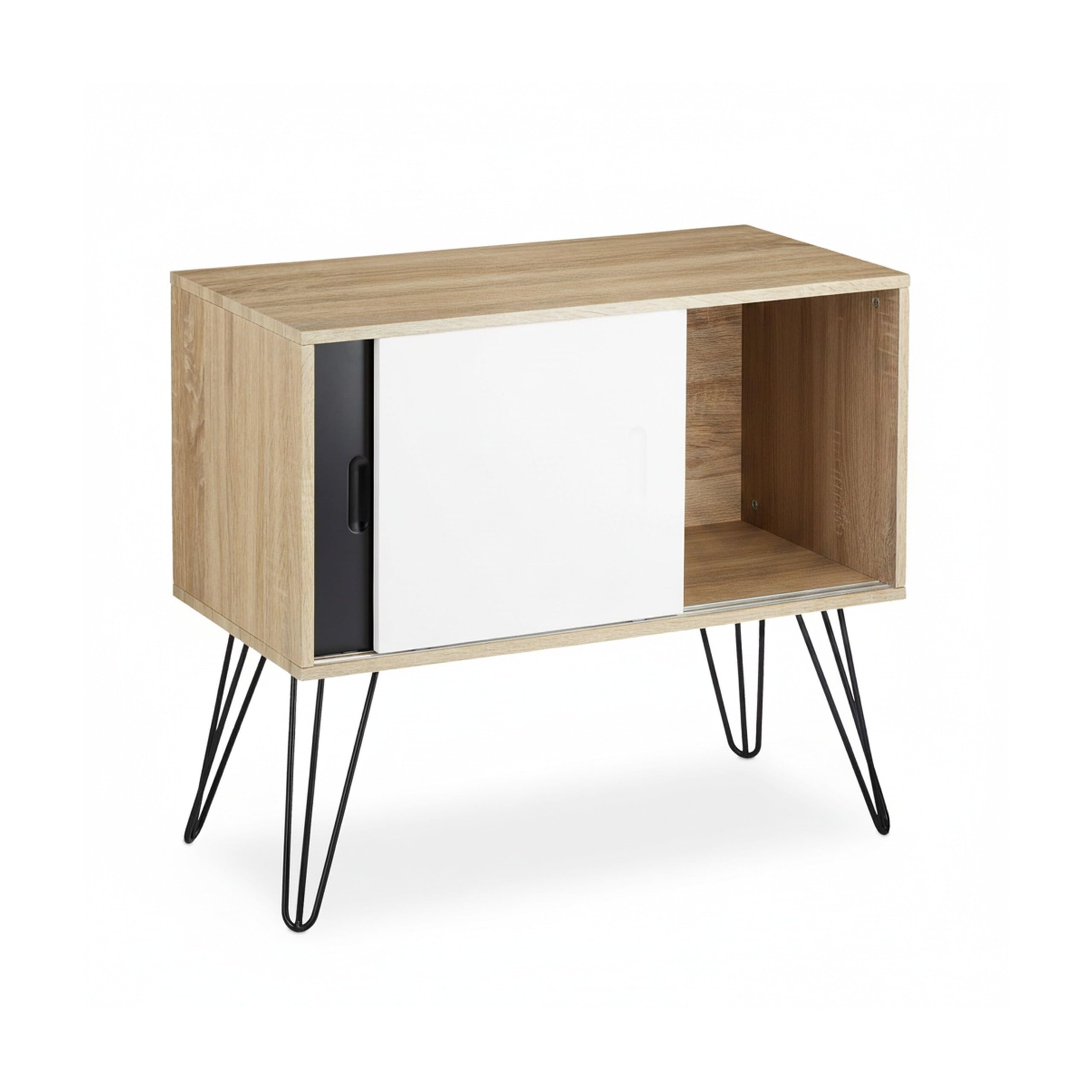 Relaxdays Credenza Retrò, Design Anni'60, in Legno e Metallo, Stile Scandinavo, HxLxP: 70x80x40 cm, Bianco/Nero/Beige