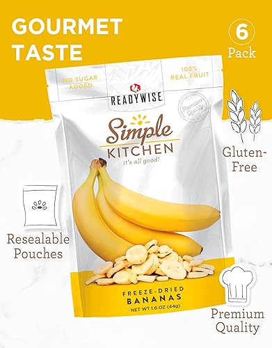 Miniatura 5 de READYWISE - Cocina simple, plátanos liofilizados, 24 porciones, paquete de 6, vegetariano, sin gluten, aperitivos, plátano, frutas secas, pre