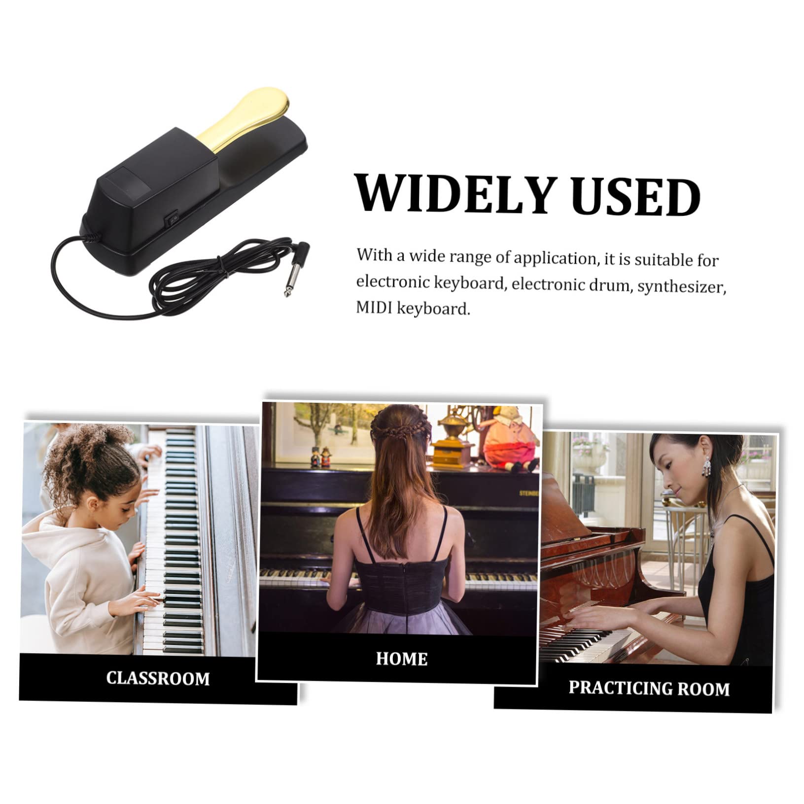 Abaodam Sustain Pedals for Keyboard Piano Easy to Use for Beginners Pros Non-slip Design Gold Finish