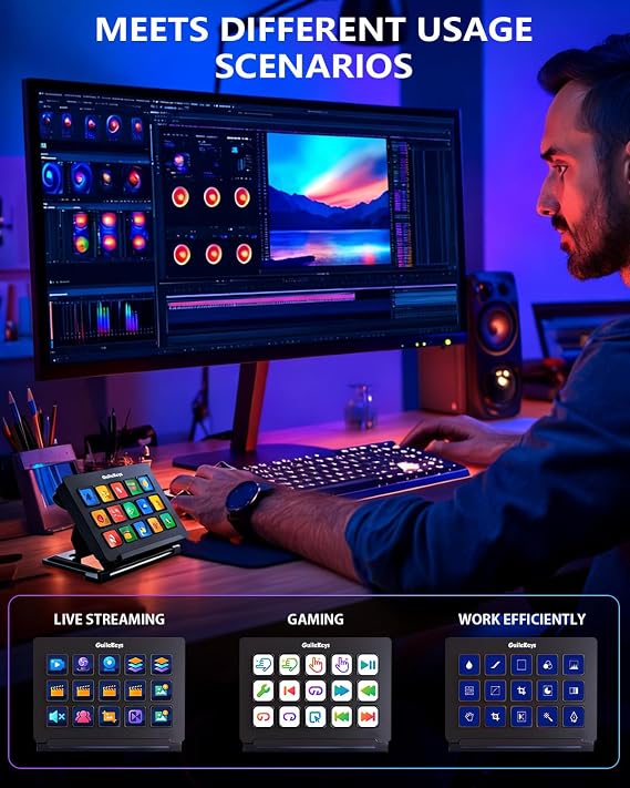 Stream Controller Deck with 15 Macro Keys,Studio Controller Actions in OBS/Twitch/YouTube and More, Upgrade Version 3.0 Streaming Deck Keyboard Compatible with Mac/PC