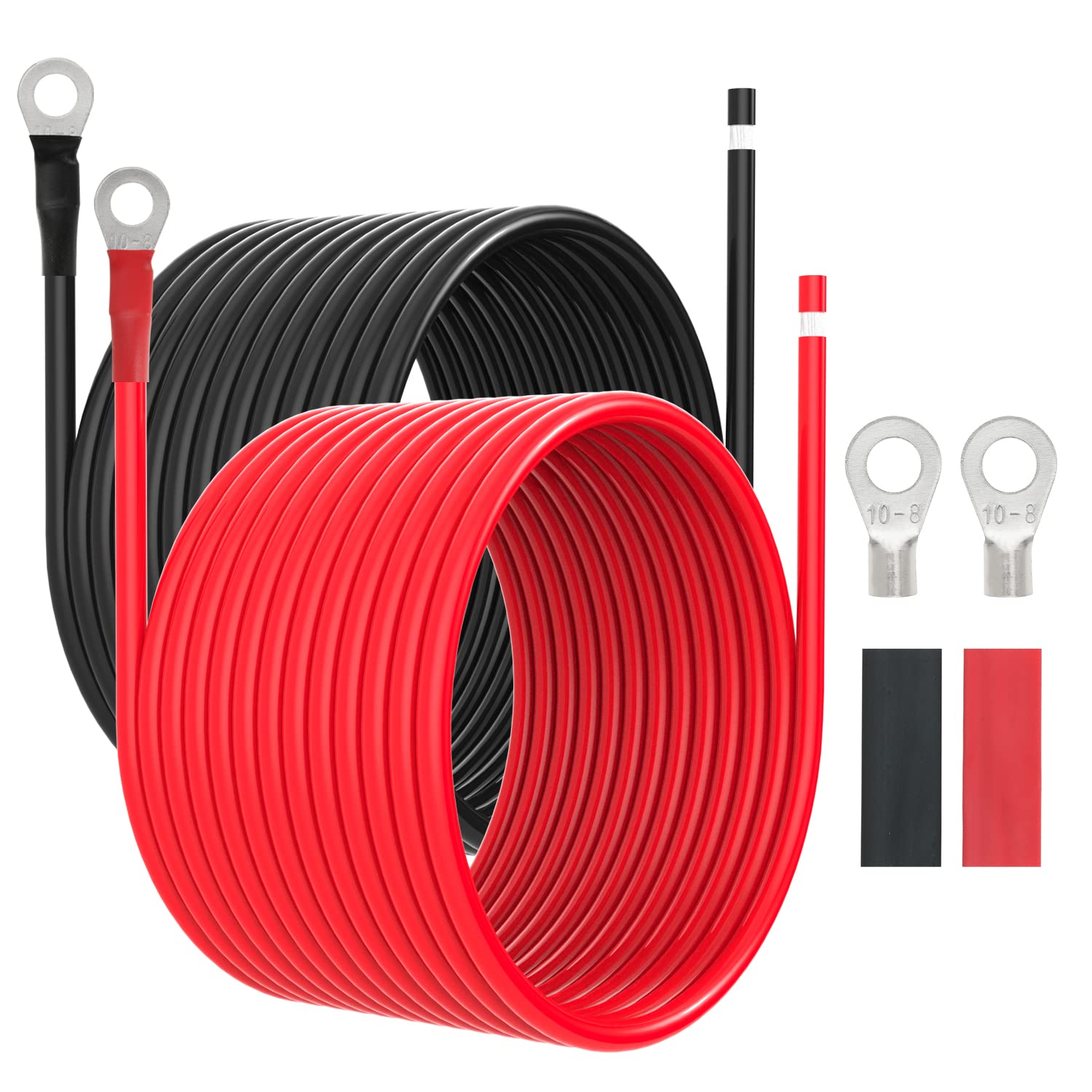 8 AWG Battery Cables 8 Gauge Solar Panel Wire Tinned Copper Extension Cable with 5/16'' Lugs for RV Solar Panel Car Automotive (8AWG 20FT)-picture-39