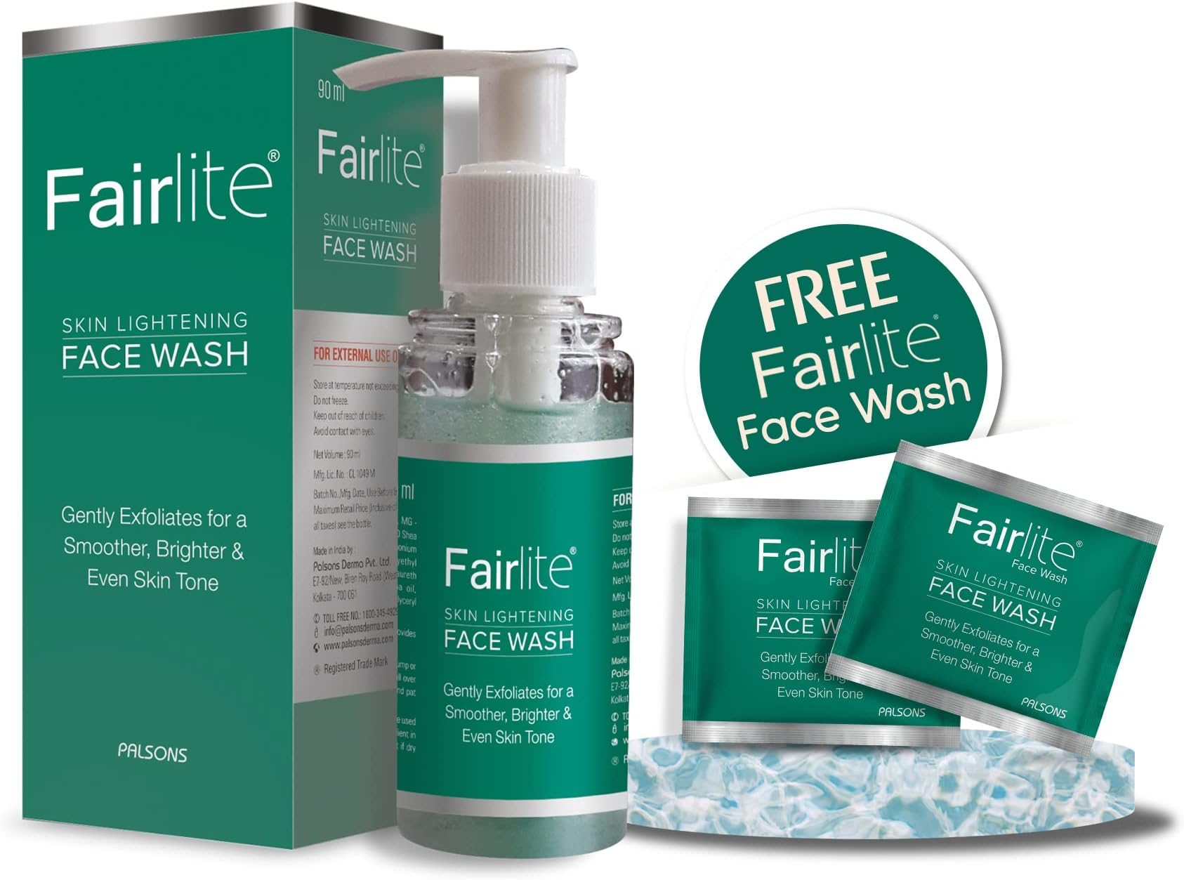 FAIRLITE Skin Lightening Face Wash 90 ml With 2 Free Samples Of Facewash 7.5 ml