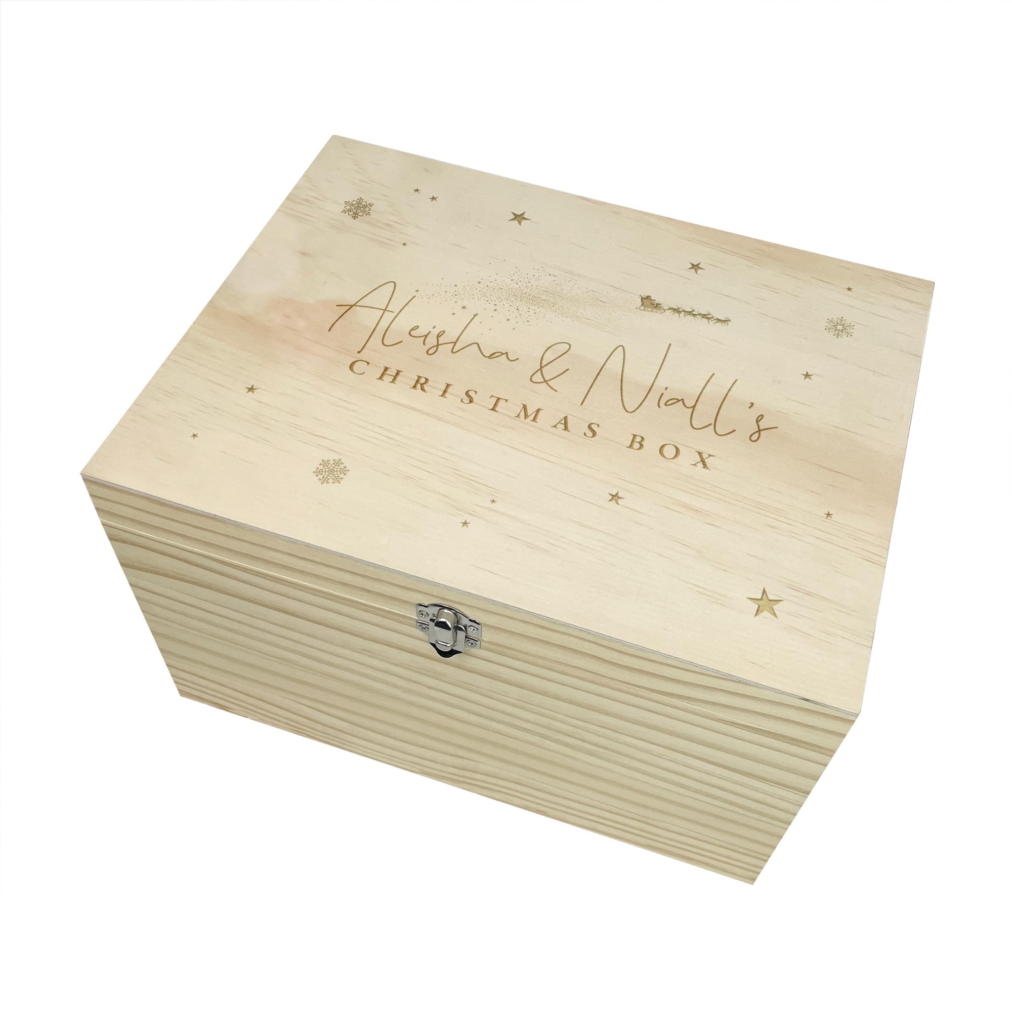 The Lovely Keepsake Company Personalised Couples Christmas Eve Box | Custom Name | Pine Wood Box with Metal Hinges & Clasp | Christmas Eve Gift | W26cm x D18.9cm x H15.5cm