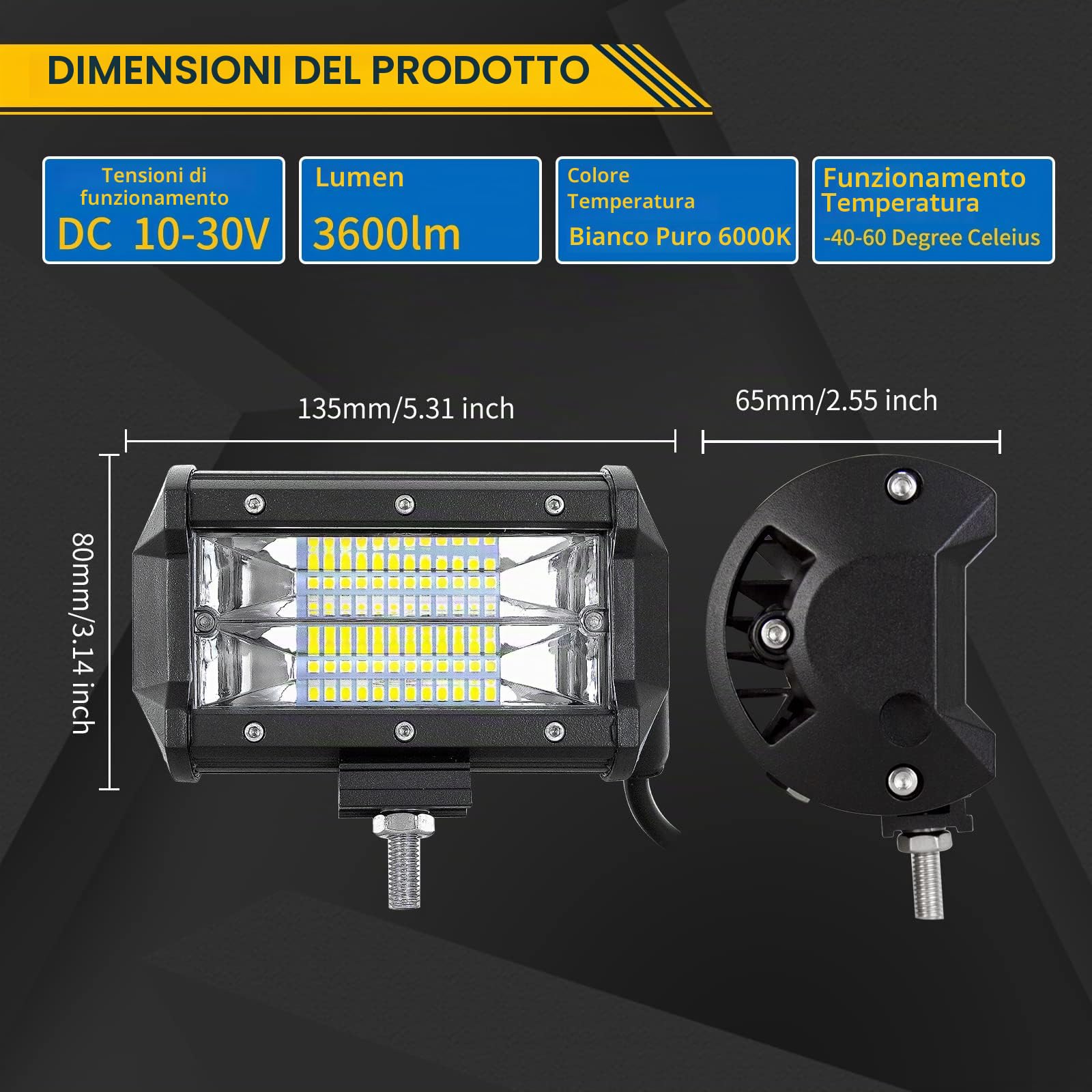Willpower Barra LED 132cm 52 Pollici 675W + Fari LED 13cm 5 Pollici 72W + Cablaggio 12V 24V Faretti LED Faro da Lavoro LED Barra Luci LED per Fuoristrada Auto Trattore Camion 4x4 Barca ATV