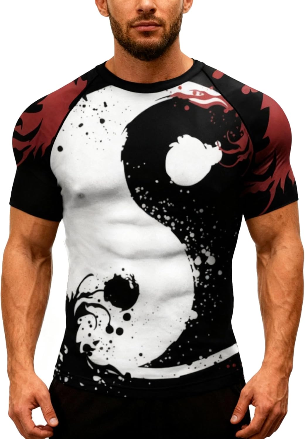 Red Plume Men's Fitness Shirt Sonic Compression Short Sleeve Sports T-Shirt Quickly Dry - Image 2