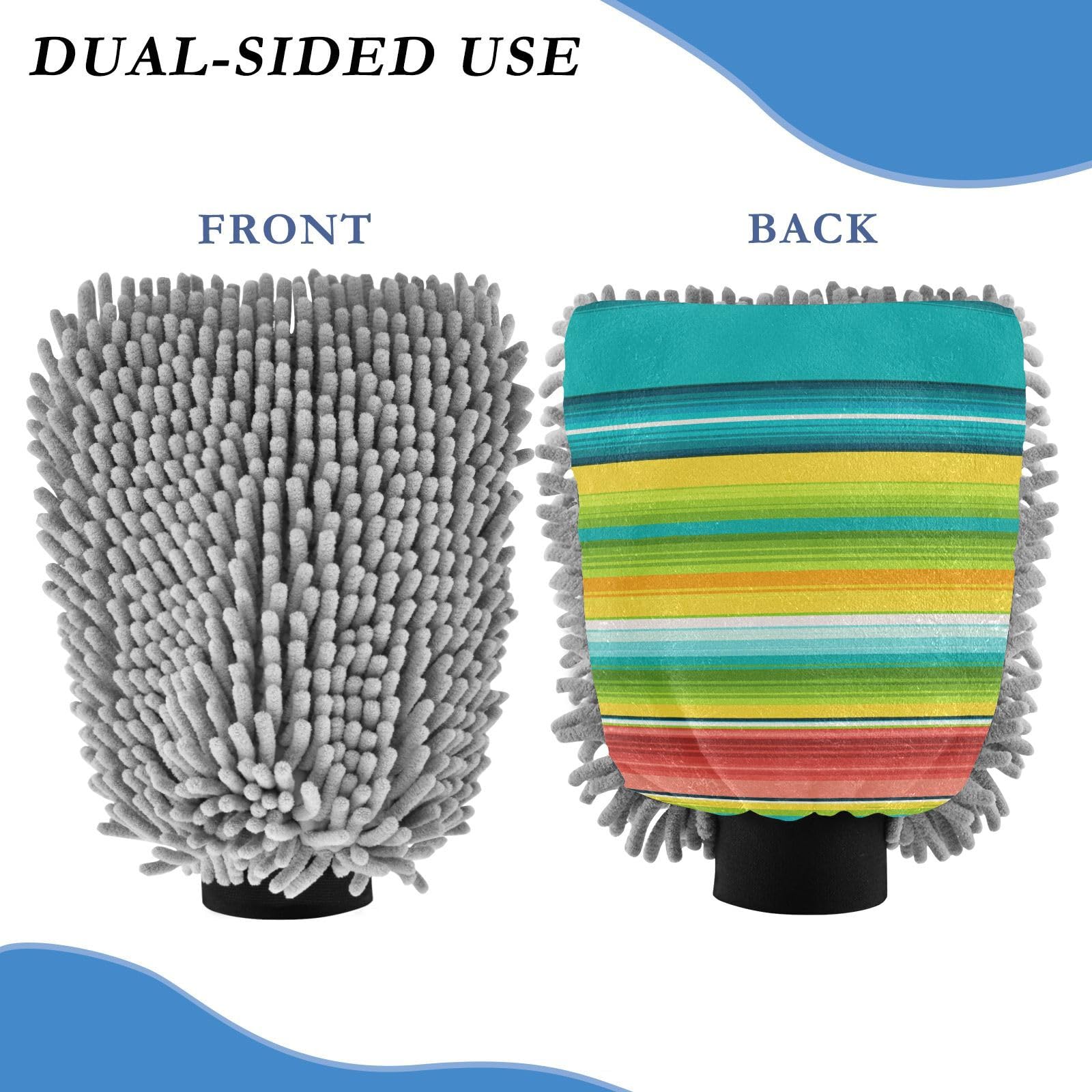 Hezely Colorful Stripes Car Wash Mitt, 2PK Scratch Free Lint-Free for Car Washing and Detailing