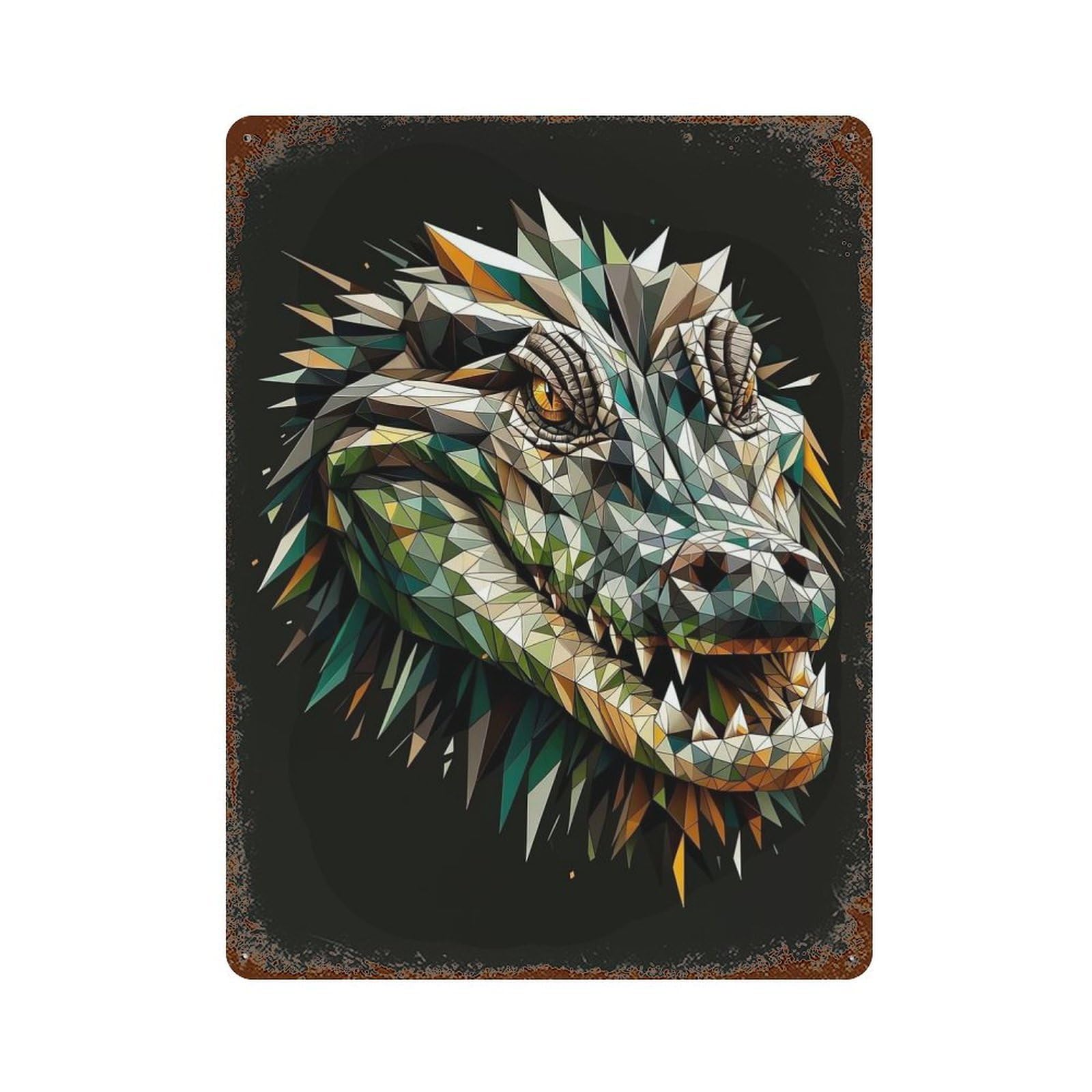Geometric Crocodile 15.7"x11.8" Rustic Tin Plaque, Industrial Home Decor for Farmhouse, Kitchen And Entryway Decor