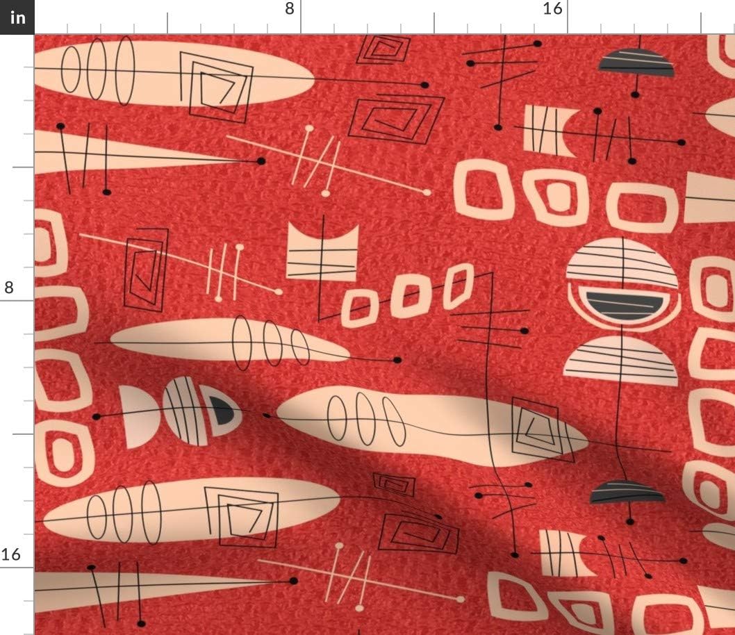 Spoonflower Fabric - Mid Century Atomic Red Modern Abstract Era Inspired Retro Vintage Mod Printed on Petal Signature Cotton Fabric by The Yard - Sewing Quilting Apparel Crafts Decor