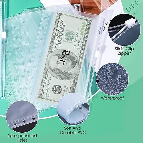 Miniatura 4 de Carpeta de presupuesto de piel sintética A6, planificador de 6 anillos, organizador de dinero, 8 sobres para efectivo, impermeable, 29 categorías,