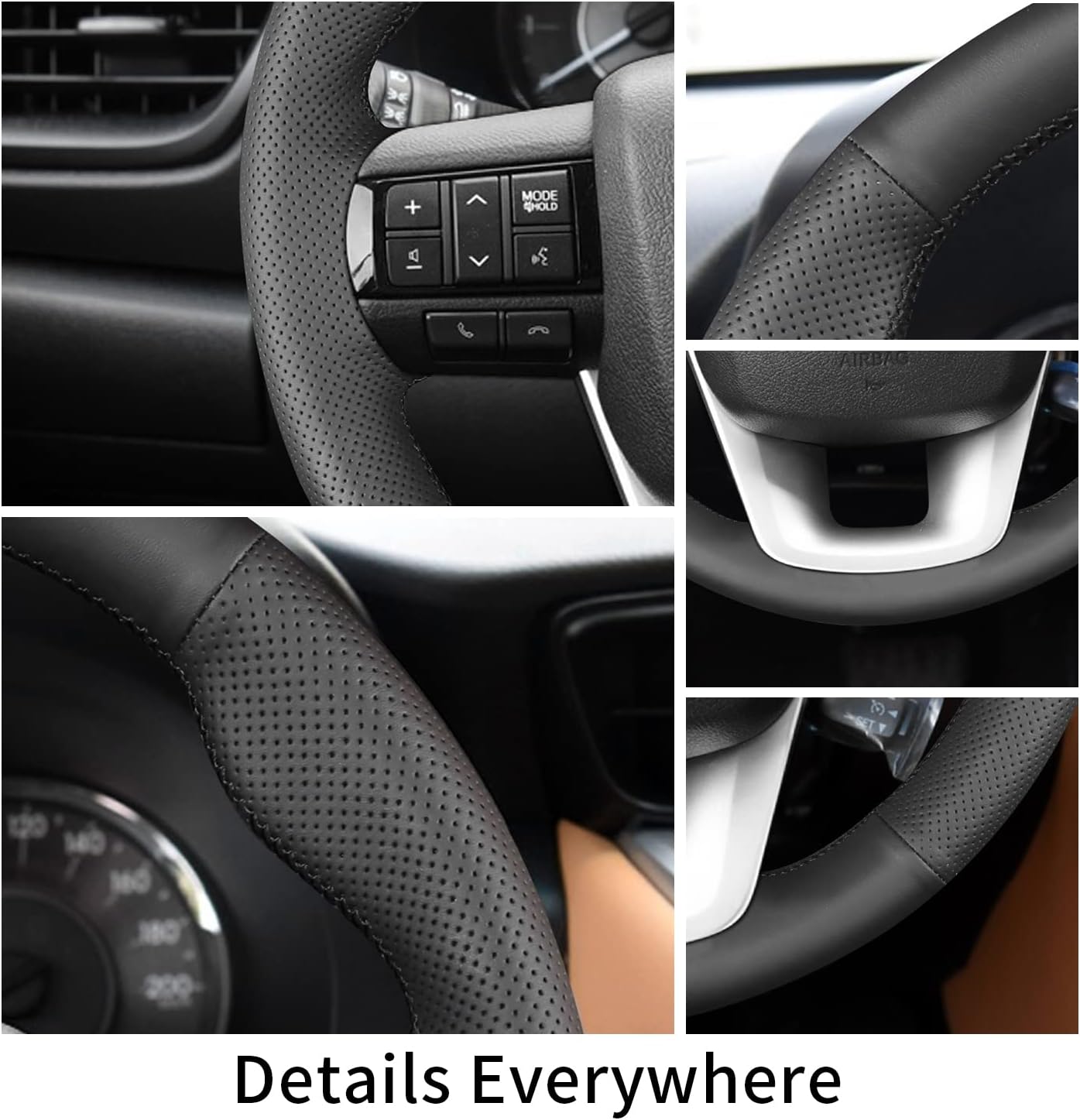 Hand-Stitched Steering Wheel Cover,Fit for Toyota Hilux 2016 2021/Hilux Special Edition 2019,Non-Slip Breathable Microfiber Leather Steering Wheel Cover on Wrap DIY Hand Sewn Car Interior