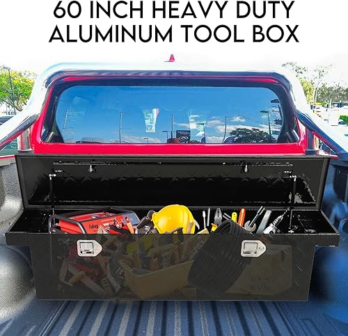 Miniatura 7 de BLACKHORSE-RACING Caja de herramientas de aluminio resistente con 5 bandas de rodadura con asas laterales, cerradura y llave, 60 x 12 x 14 pulgadas,