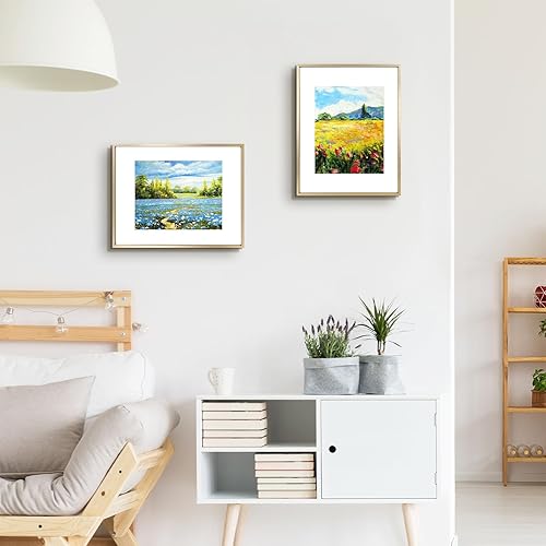 Vista 255 de Golden State Art - Marco de fotos de aluminio satinado clásico de 8 x 10 con alfombrilla de color marfil para fotos de 5 x 7 y cristal real, Dorado