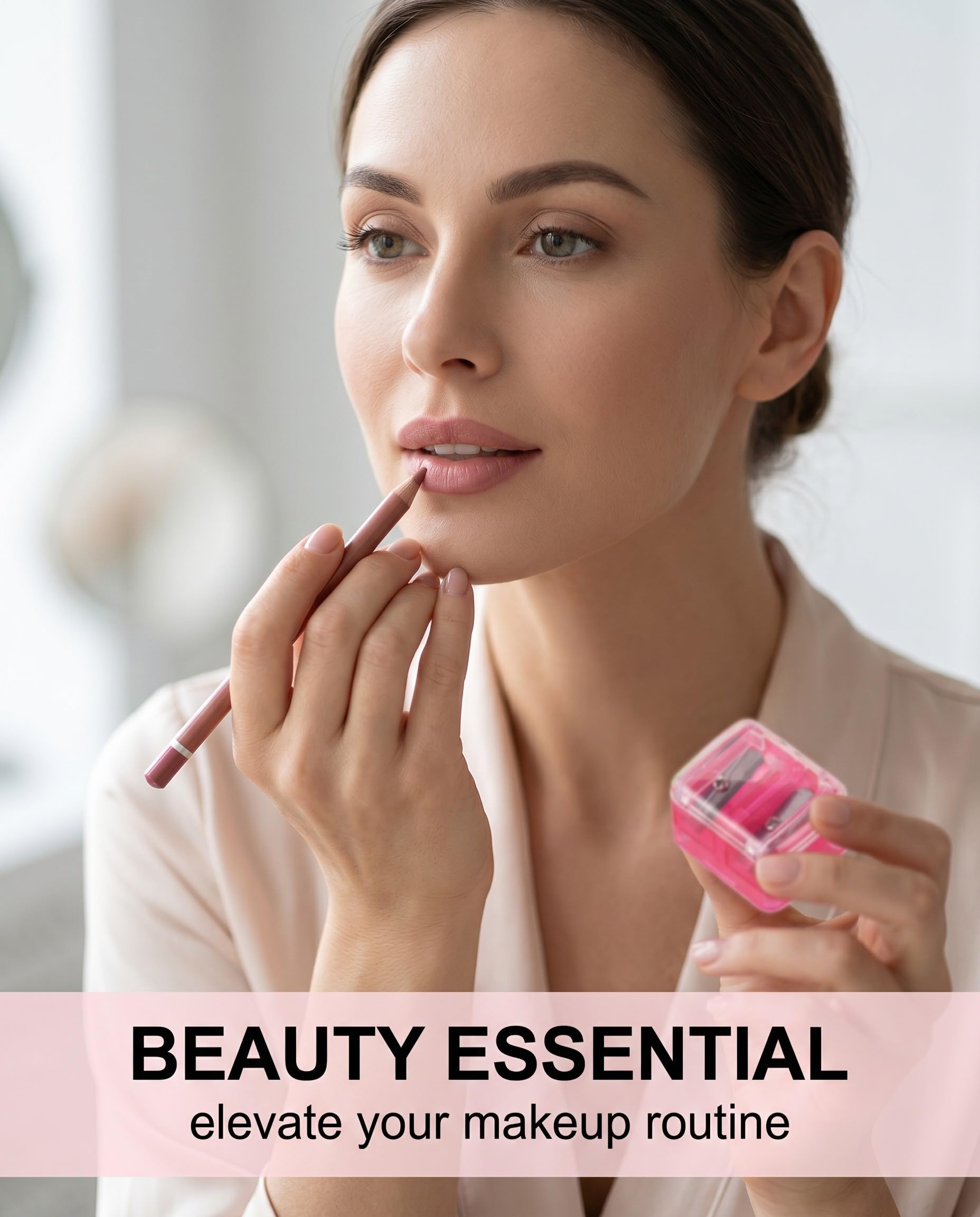 Temperamatite Trucco Universale 2 Pezzi Rosa, con Lame di Precisione per Matite Sopracciglia, Labbra, Eyeliner. Affilatura Perfetta, Ideale Viaggi.