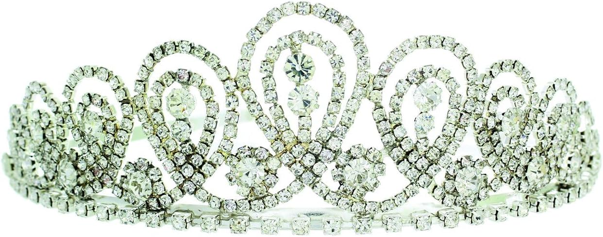 Rosemarie Collections Women's Stunning Silver Tone Crystal Rhinestone Ornate Queen's Bridal Wedding Crown Tiara Headpiece, 1.75"