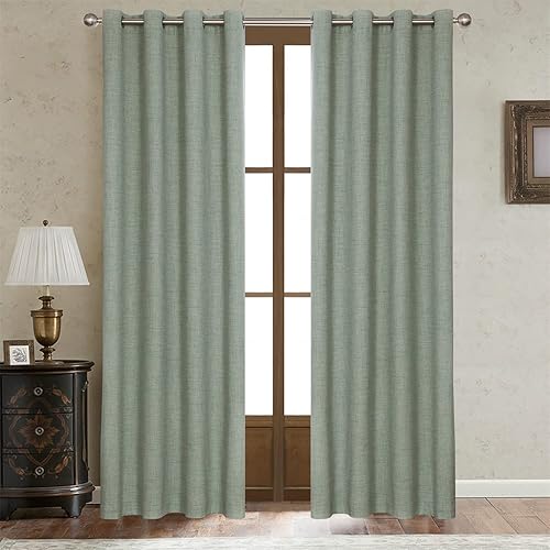 LOYOLADY Cortinas opacas de lino salvia de 96 pulgadas de largo, juego de 2 paneles de cortinas con aislamiento térmico para sala de estar, cortinas