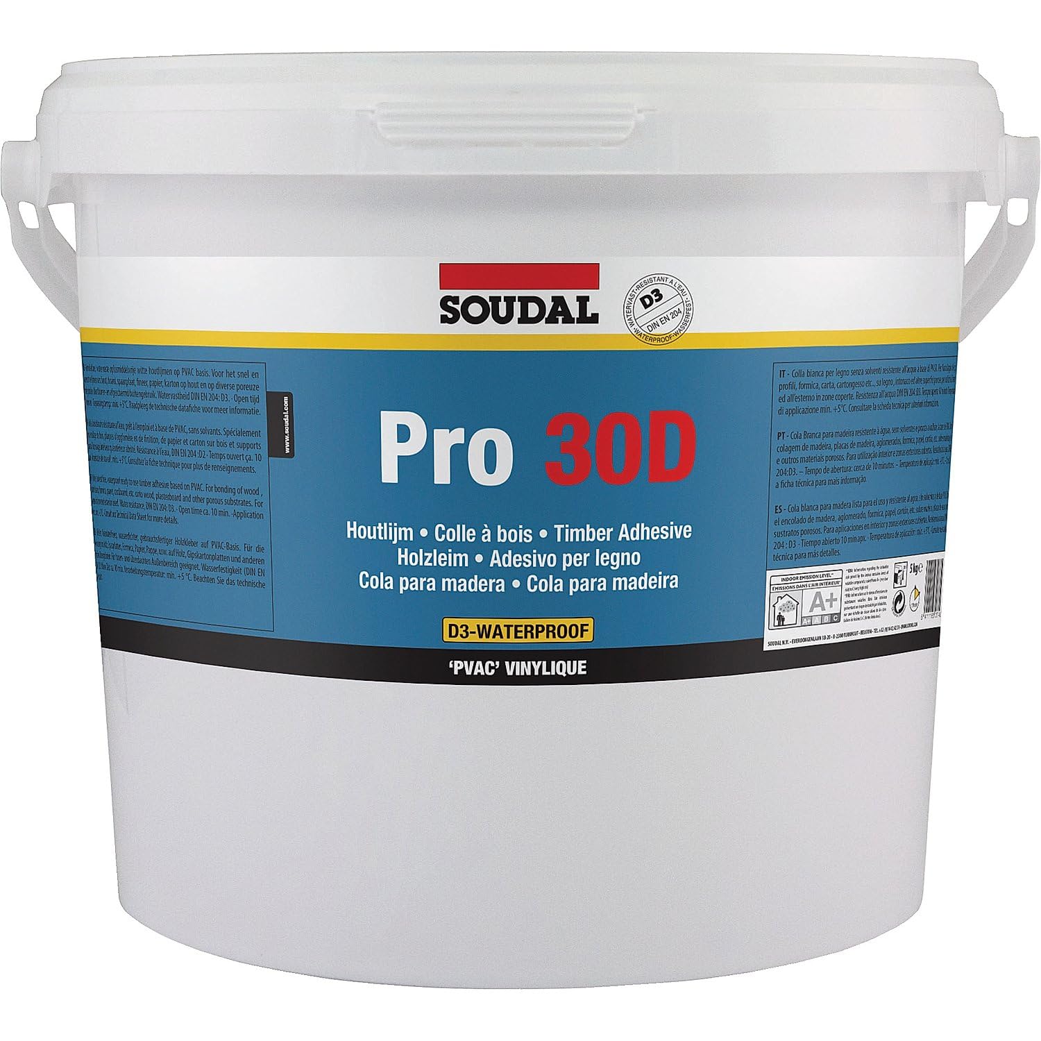 Soudal Holzleim Pro 30D, Dispersionsklebstoff, Wasserfest 5kg