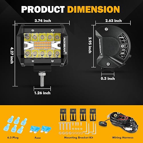 Miniatura 7 de Auxbeam Cápsulas LED de 4 pulgadas y 240 W, luz antiniebla blanca ámbar, 6 modos, luces estroboscópicas para camión de trabajo, luz de conducción