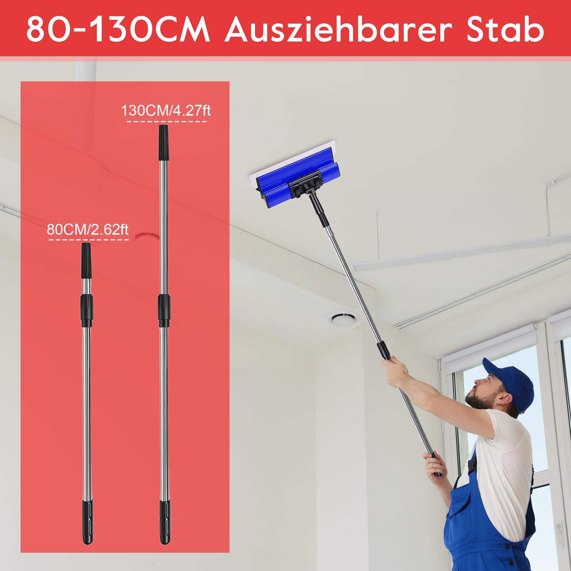 Flächenspachtel Set 15CM 25CM 40CM 60CM 80CM mit 70CM-150CM Verlängerungsgriff Trockenbau Fertigwerkzeuge Spachtel Werkzeug für Gipskarton Wandverkleidung (Blau)