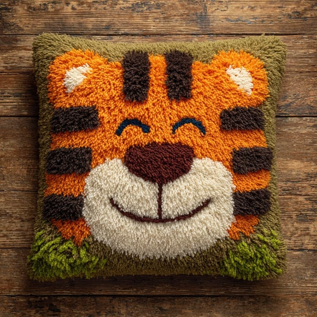 WallustrioaW Latch Hook Pillowcase Cushion Kits,Cute Tiger
