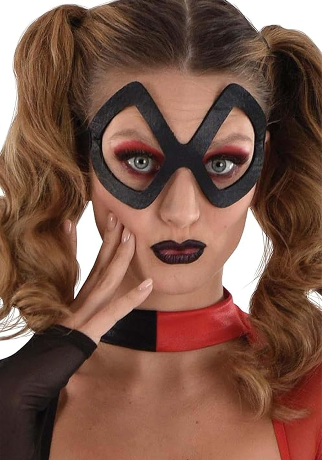 Women's DC Harley Quinn Costume | Superhero Villain Jumpsuit with Belt and Eyemask for Halloween, Themed Parties - Image 4