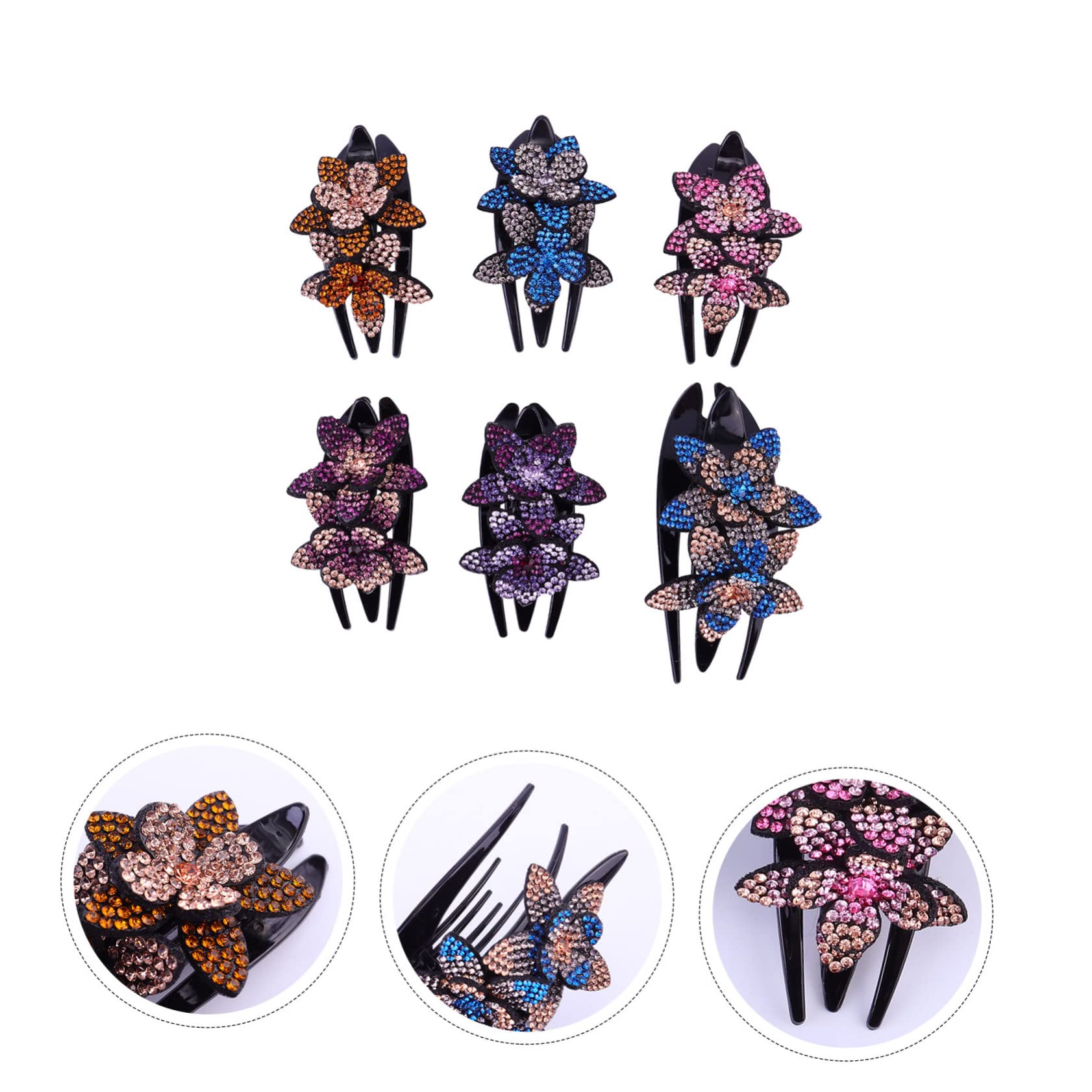 Beaupretty 6 Stück Strass Drei Zahn Entenbill Haarklammer Blumendesign Bunte Haarklammern für und Mädchen für Hochzeiten und Partys