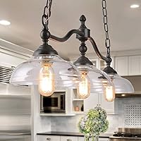 Vista 1 de LOG BARN Lámpara colgante para comedor, candelabro de granja en metal negro rústico con pantallas de vidrio transparente, cadenas ajustables