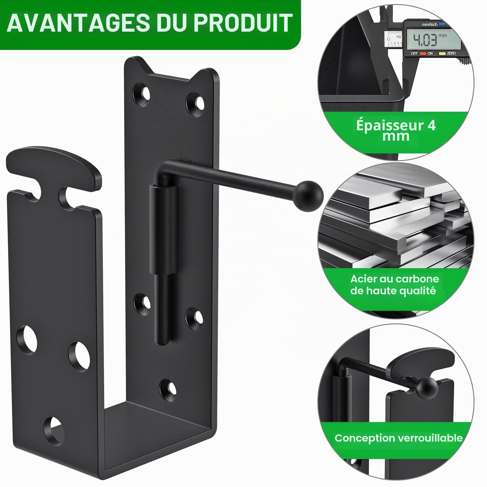 Dolibest 4pcs Loquet de Porte Portail en Bois Verrou de Porte Ferrures pour Bois 106.6 x 53.5mm Loquet Sécurité Résistant aux Intempéries Intérieur&Extérieur Jardin/Garage/Grange/Abri Jardin Sécurisé
