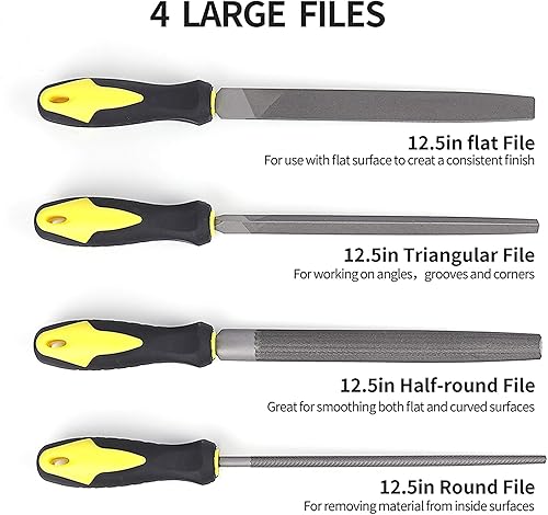 Miniatura 4 de Juego de 19 limas de acero al carbono con funda de transporte, mango de goma suave, 4 herramientas planas/semicirculares/redondas/triangulares,
