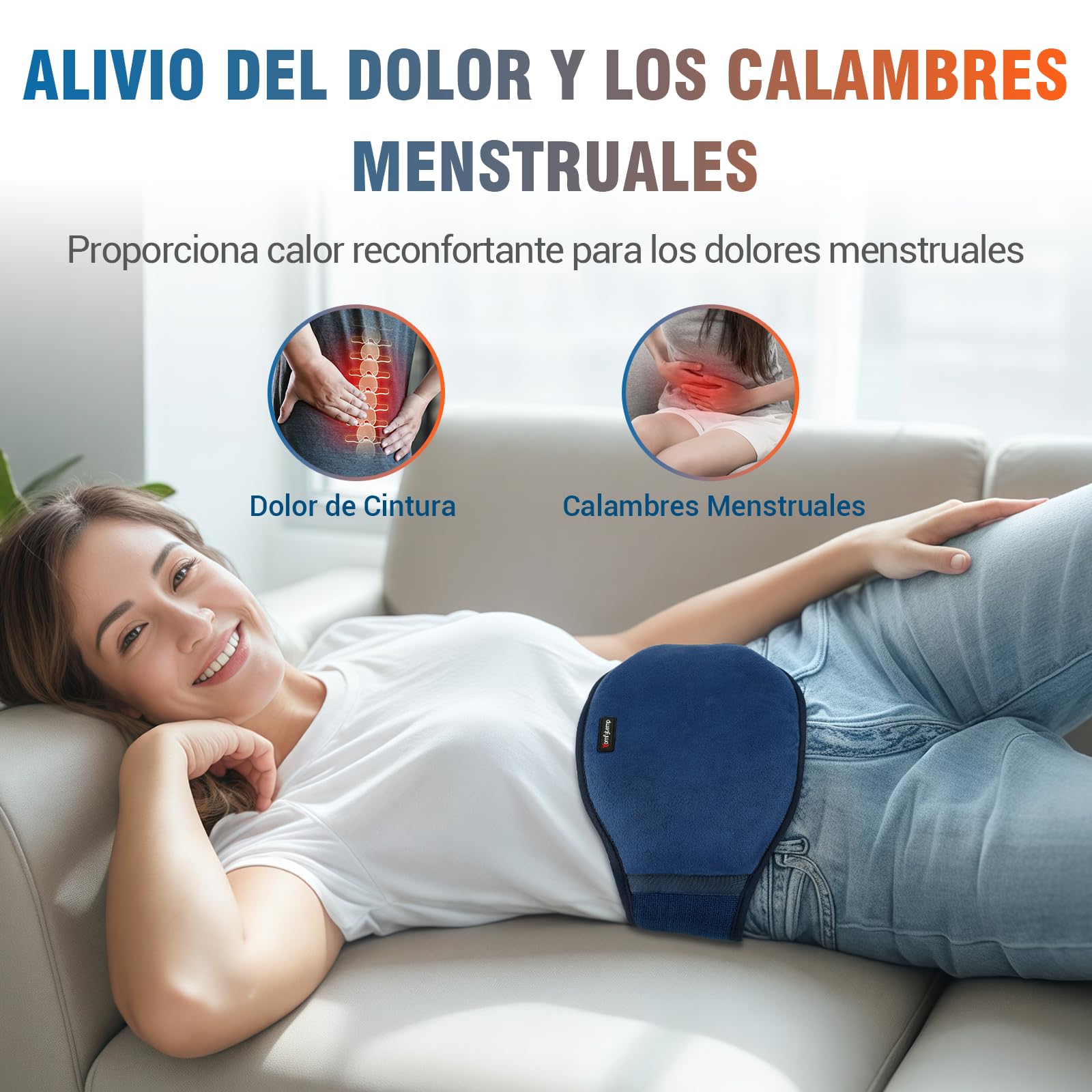 Comfytemp Almohadilla Térmica Lumbar, 3 Modos De Calefacción Rápida y Masaje, Manta Electrica Para Cintura Vibrador Inalámbrico con Masajeador, Masajeador Espalda Lumbar, Parada Automática, 18x147cm