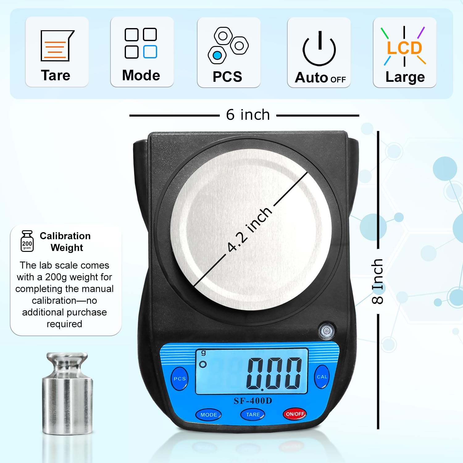 600g x 0.01g Science Digital Scale Lab Balance Gram Scale 6 Units Accuracy Electronic Laboratory Scale Chemistry, Jewelry, Carats, Ounces, Grams, Calibration Weight and Adapter Included