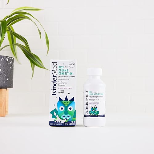 Miniatura 2 de KinderMed Medicina para la tos y la congestión para niños alivio de la tos y la congestión multisíntomas para niños sabor a bayas orgánicas 4 onzas