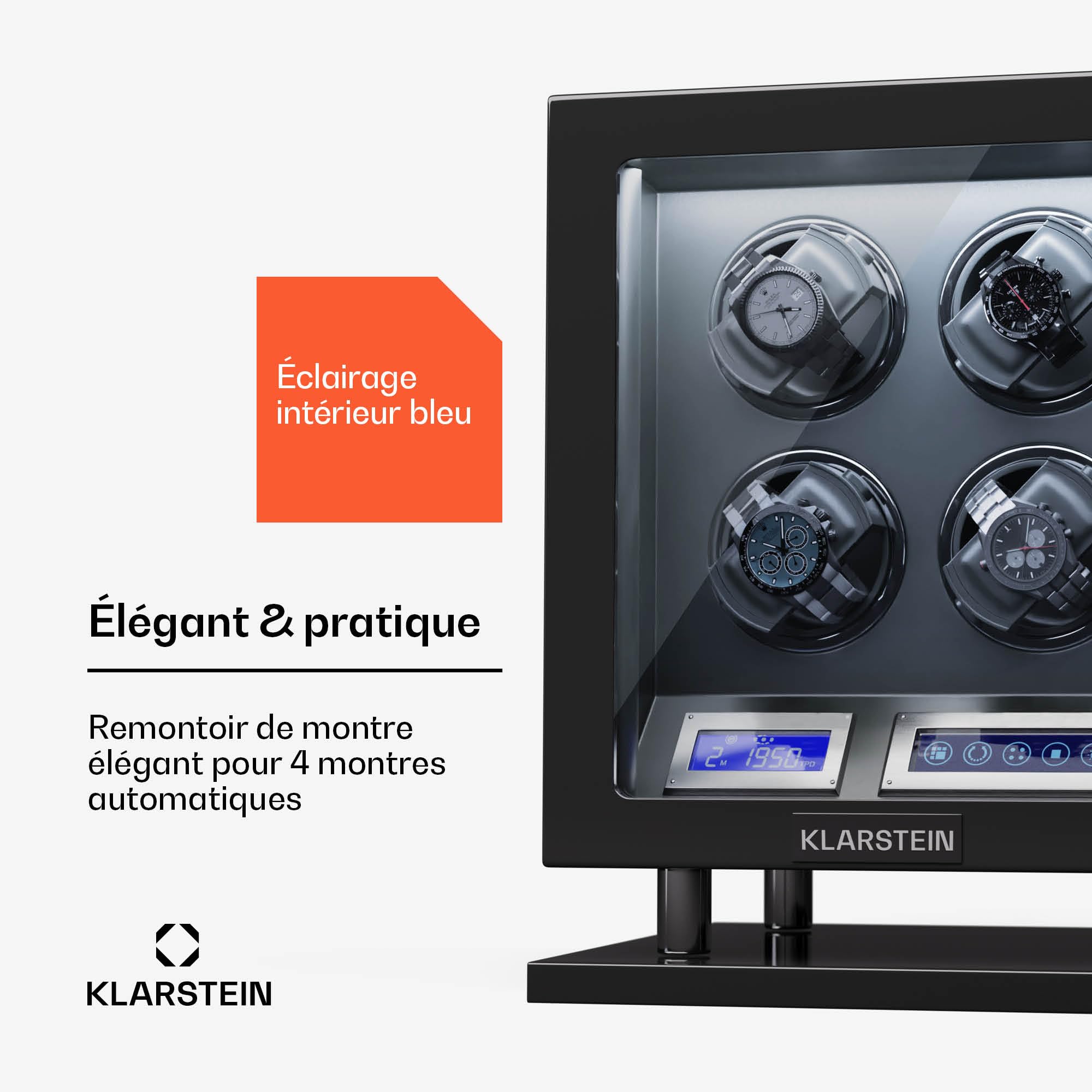 KLARSTEIN Remontoir Automatique pour Montres, boîte à Montre Homme et Femme, vitrine en Acrylique, Ultra-Silencieux, 5 réglages TPD, 3 Modes de Rotation