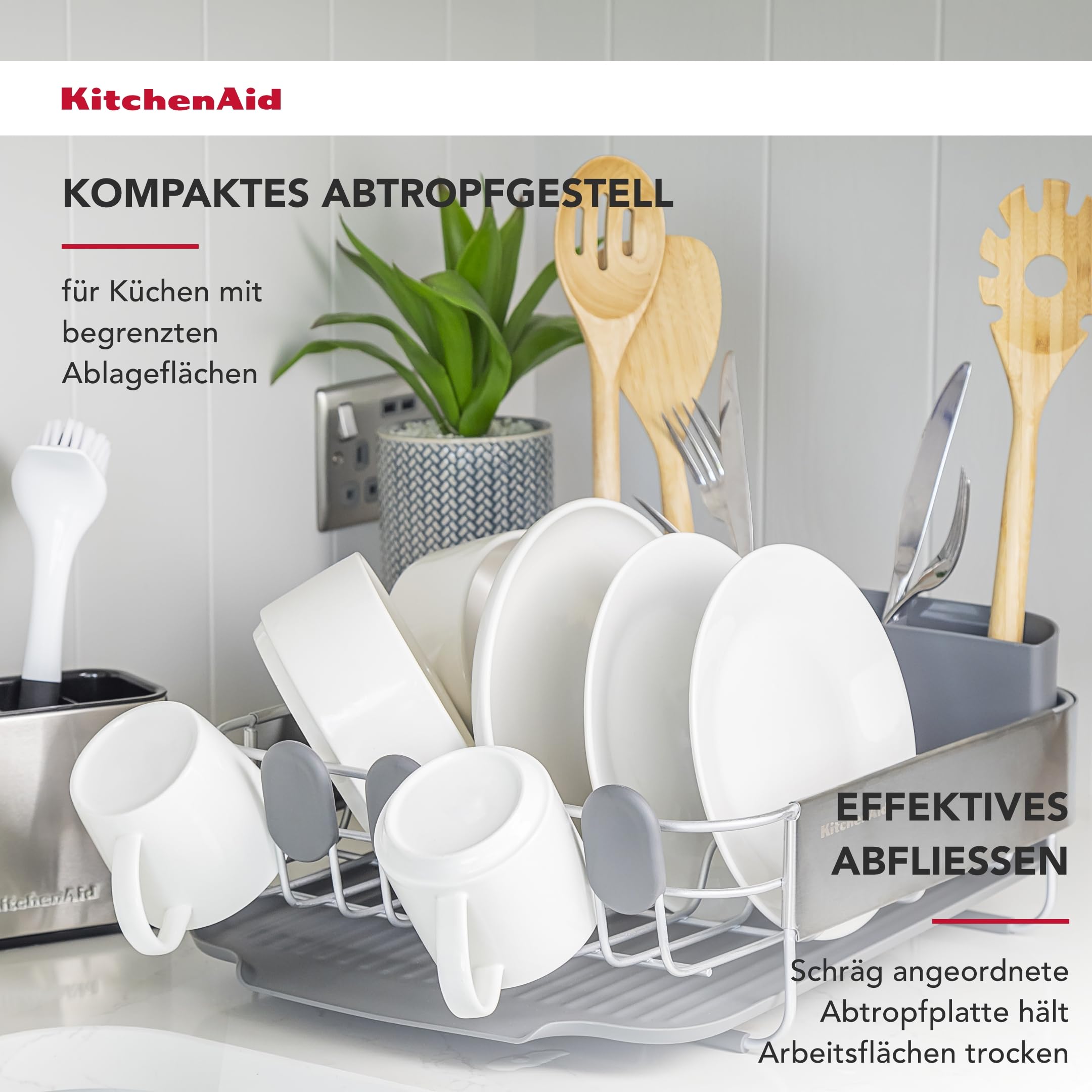 KitchenAid Kompaktes Geschirr-Trockengestell - Holzkohle Grau